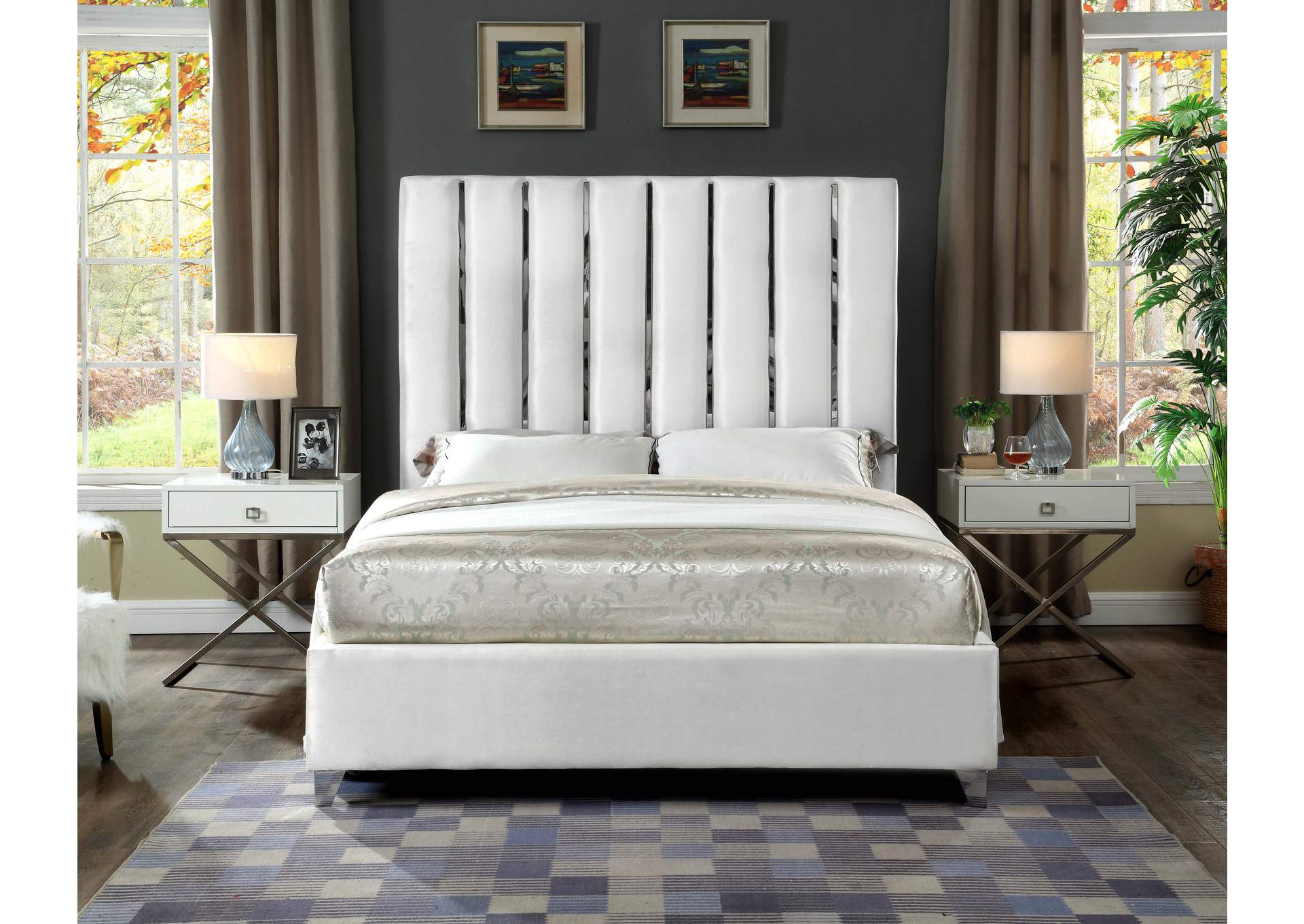 Enzo White Velvet Full Bed,Meridian Furniture