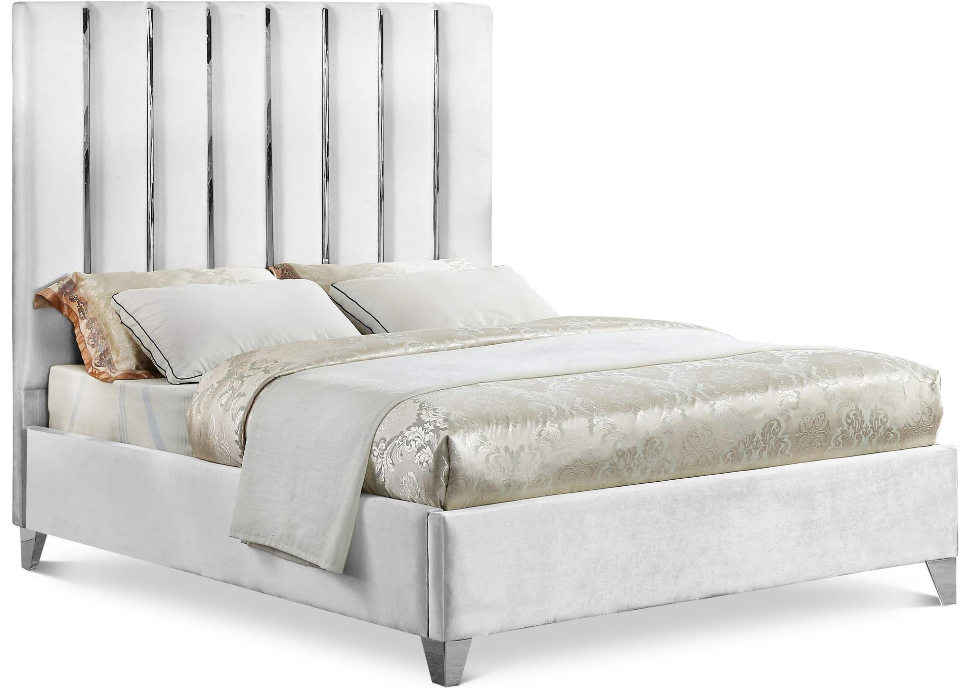 Enzo White Velvet King Bed,Meridian Furniture