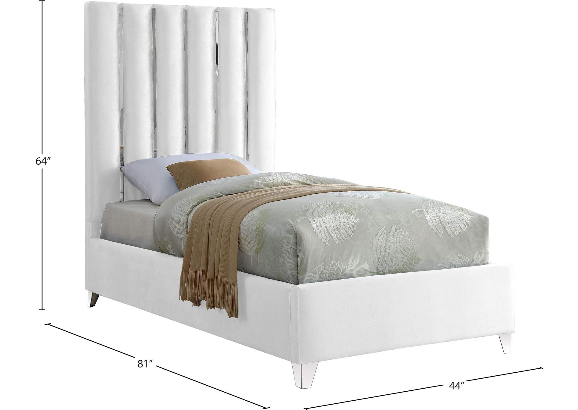 Enzo White Velvet Twin Bed,Meridian Furniture