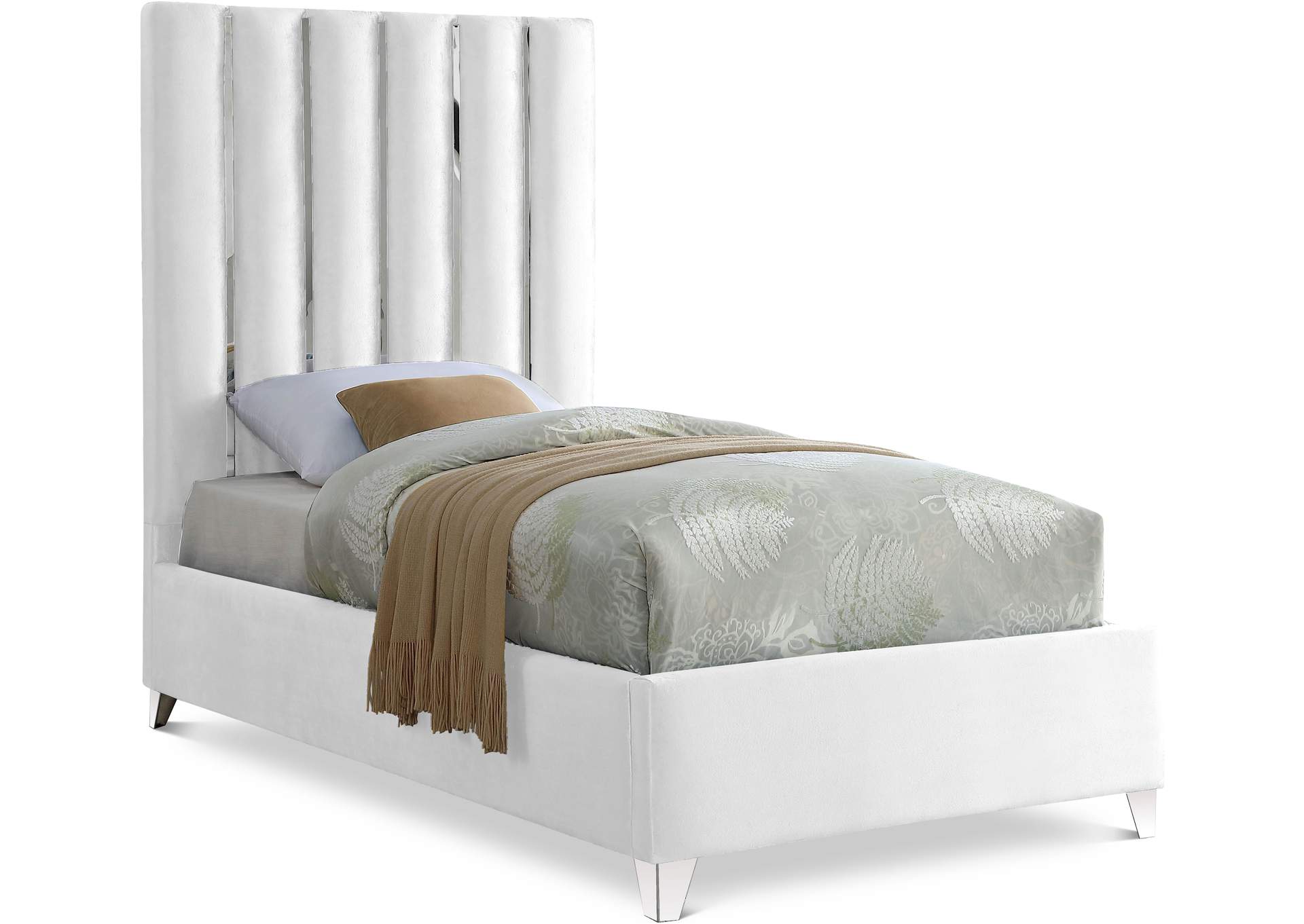 Enzo White Velvet Twin Bed,Meridian Furniture