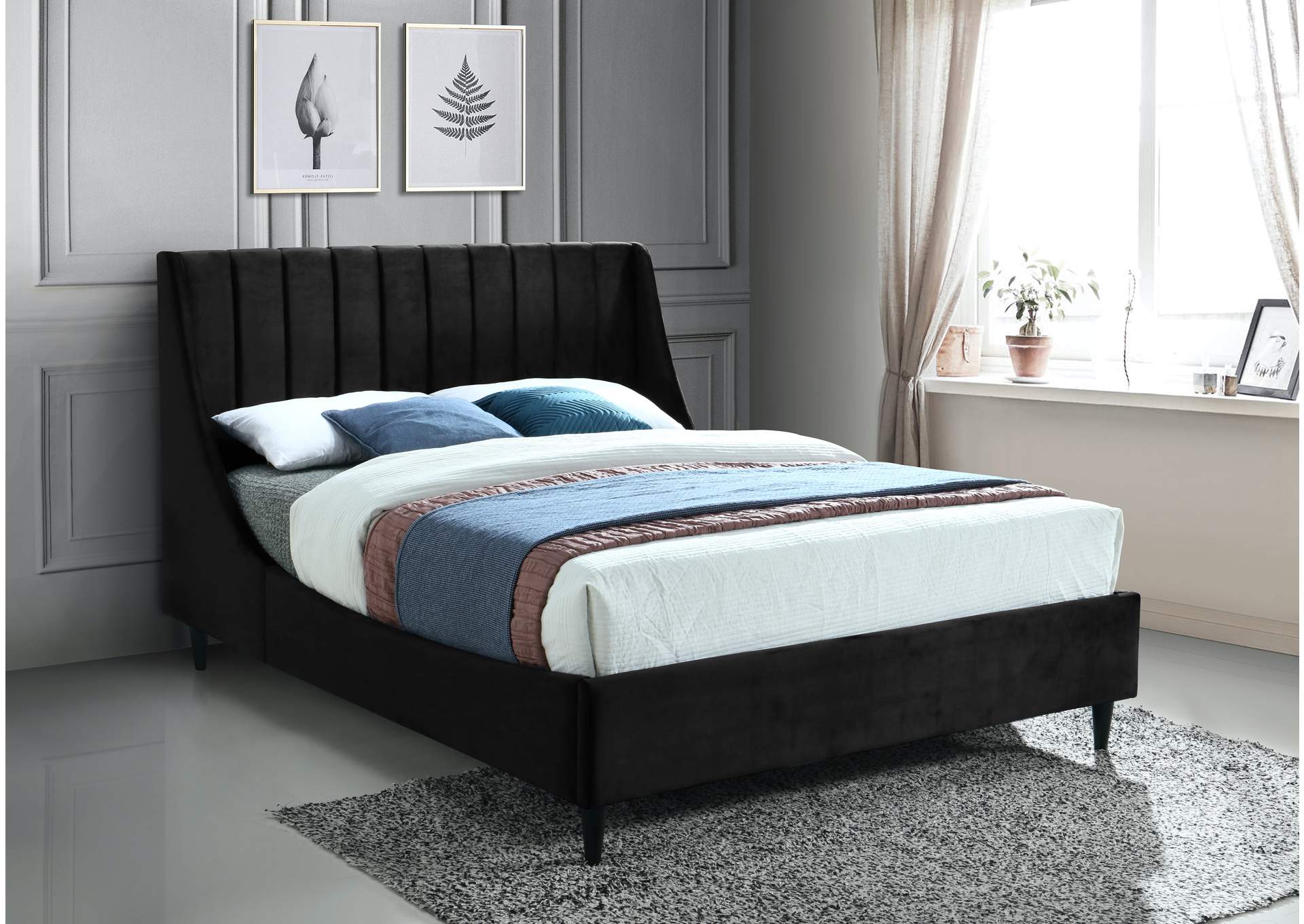 Eva Black Velvet Full Bed,Meridian Furniture