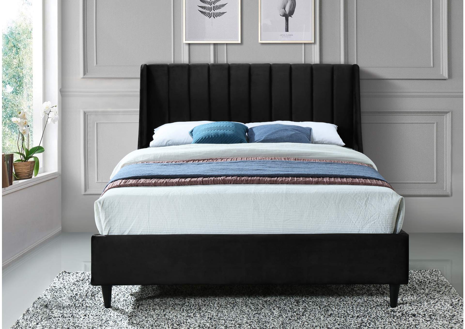 Eva Black Velvet Full Bed,Meridian Furniture