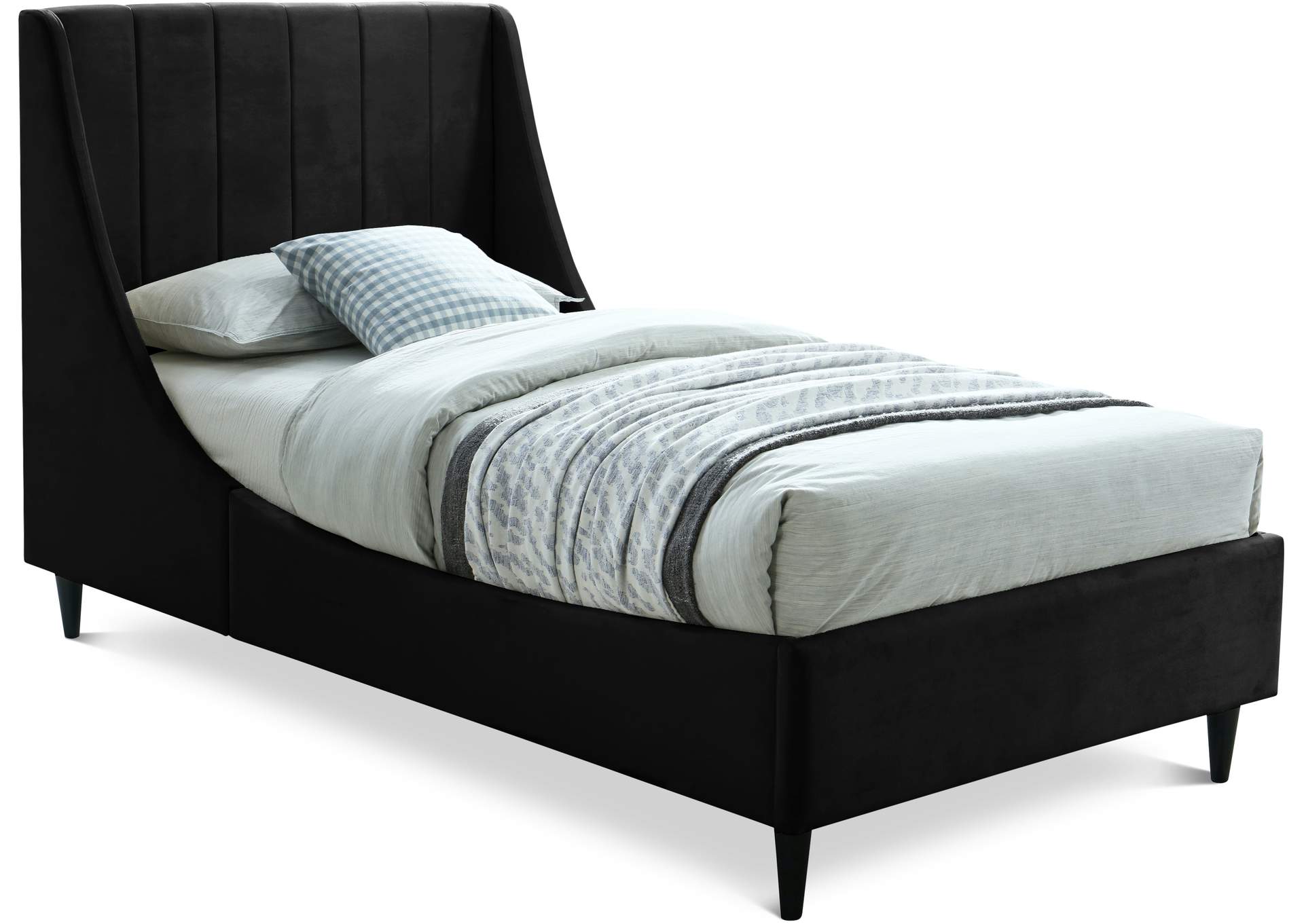 Eva Black Velvet Twin Bed,Meridian Furniture