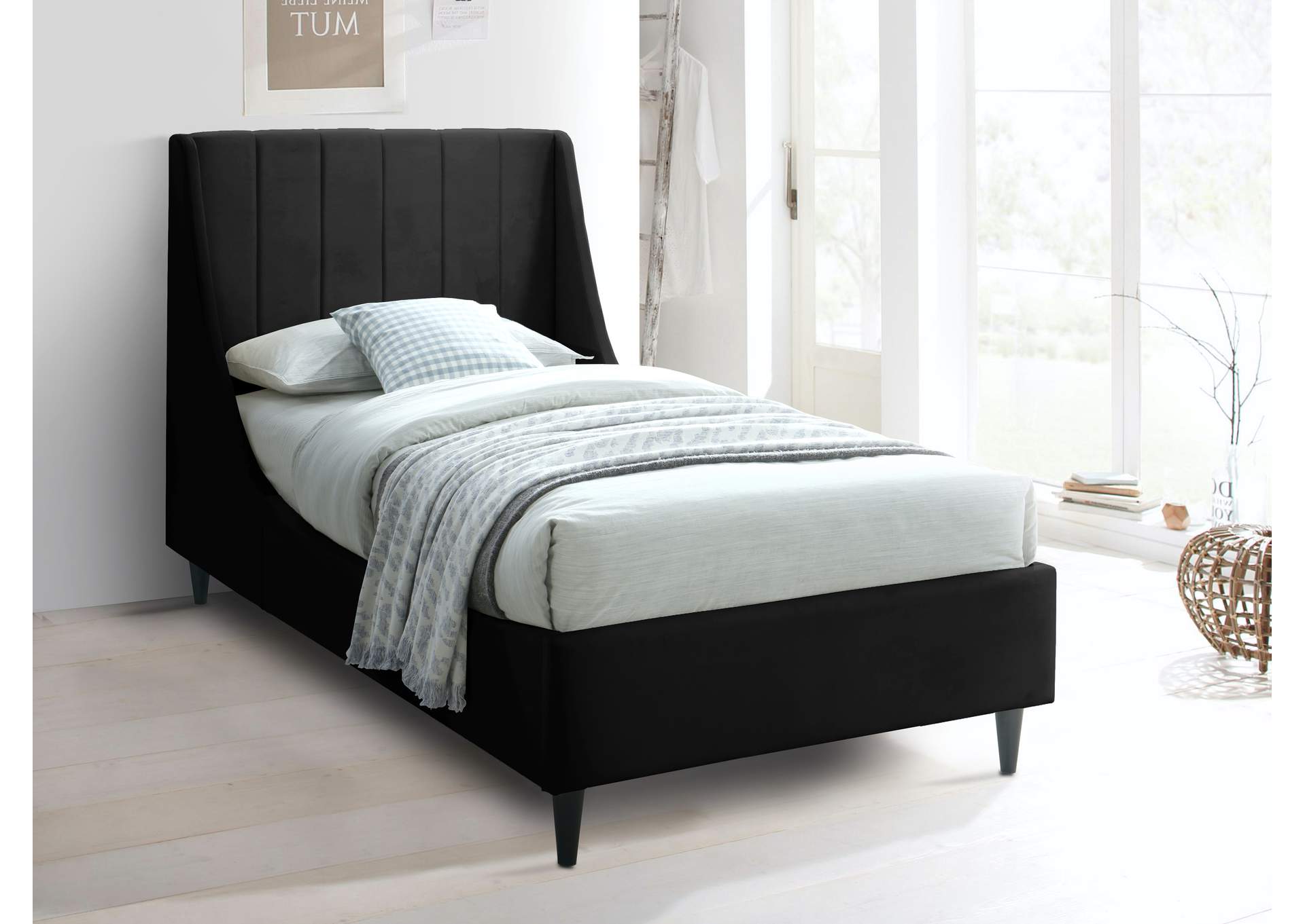 Eva Black Velvet Twin Bed,Meridian Furniture