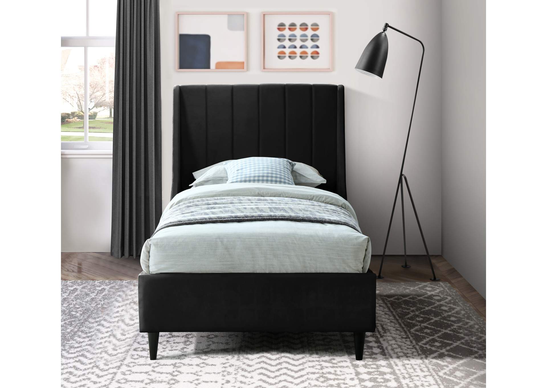 Eva Black Velvet Twin Bed,Meridian Furniture