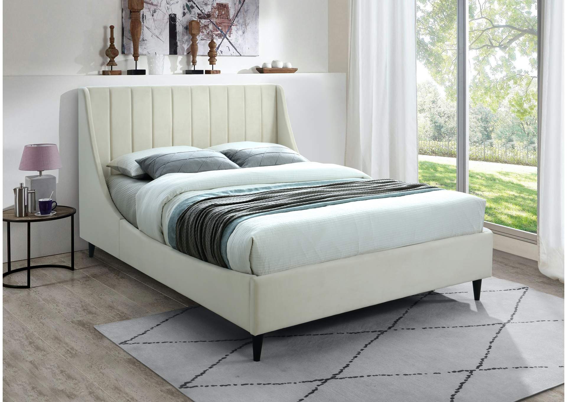 Eva Cream Velvet Full Bed,Meridian Furniture