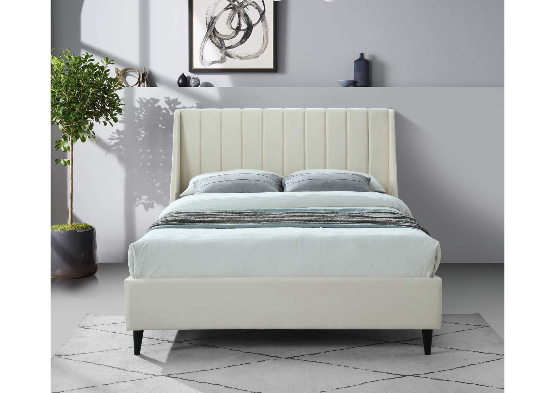 Eva Cream Velvet Full Bed,Meridian Furniture