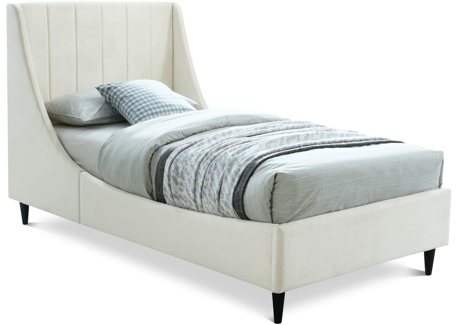 Eva Cream Velvet Twin Bed,Meridian Furniture