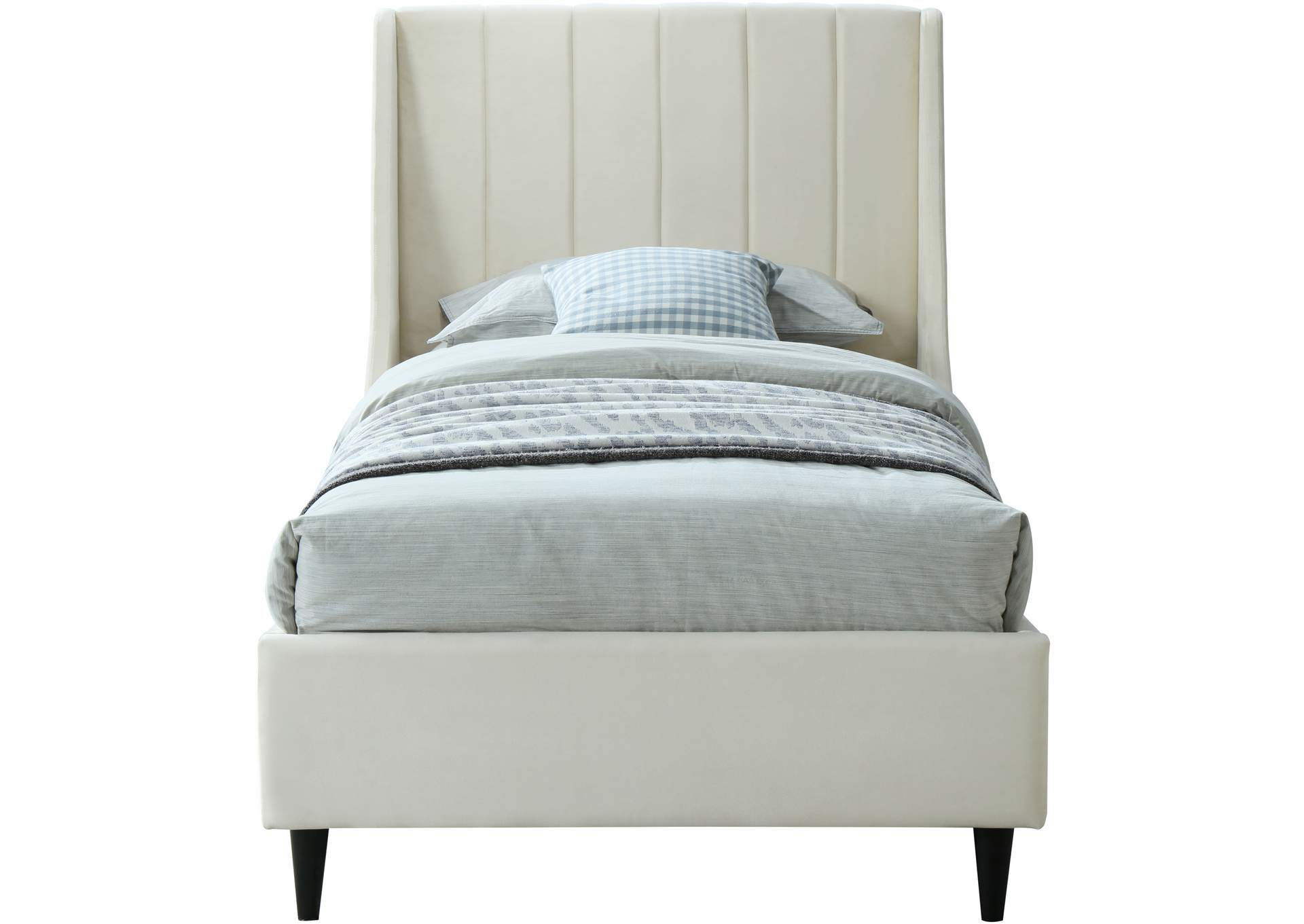 Eva Cream Velvet Twin Bed,Meridian Furniture