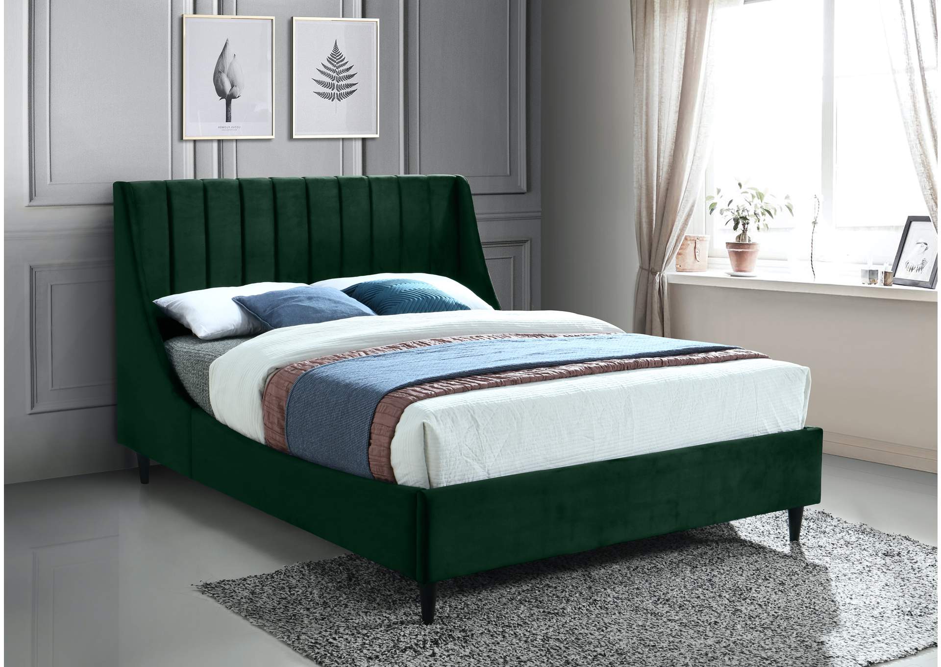 Eva Green Velvet Full Bed,Meridian Furniture