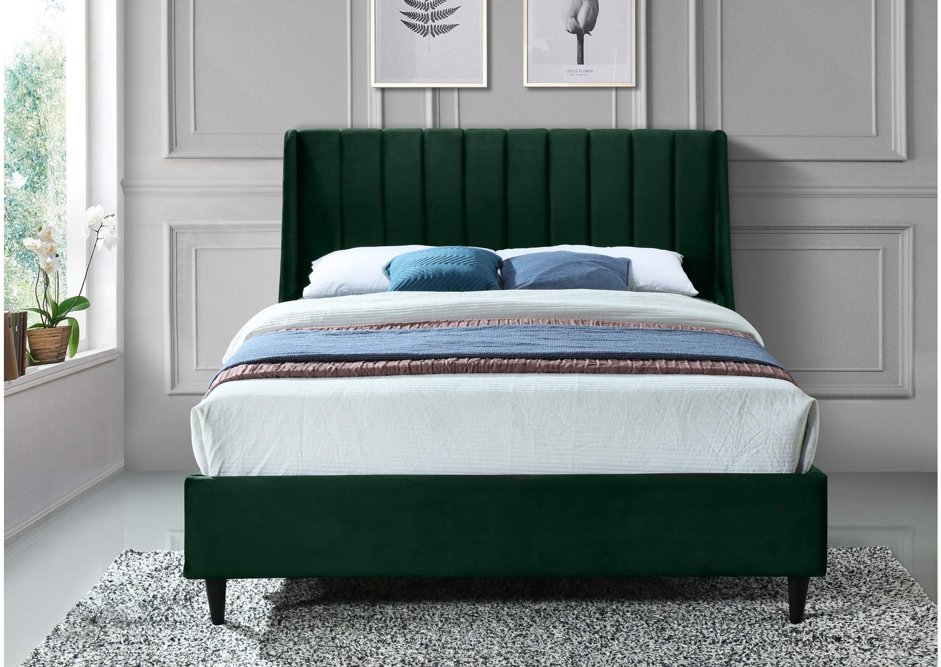 Eva Green Velvet Full Bed,Meridian Furniture