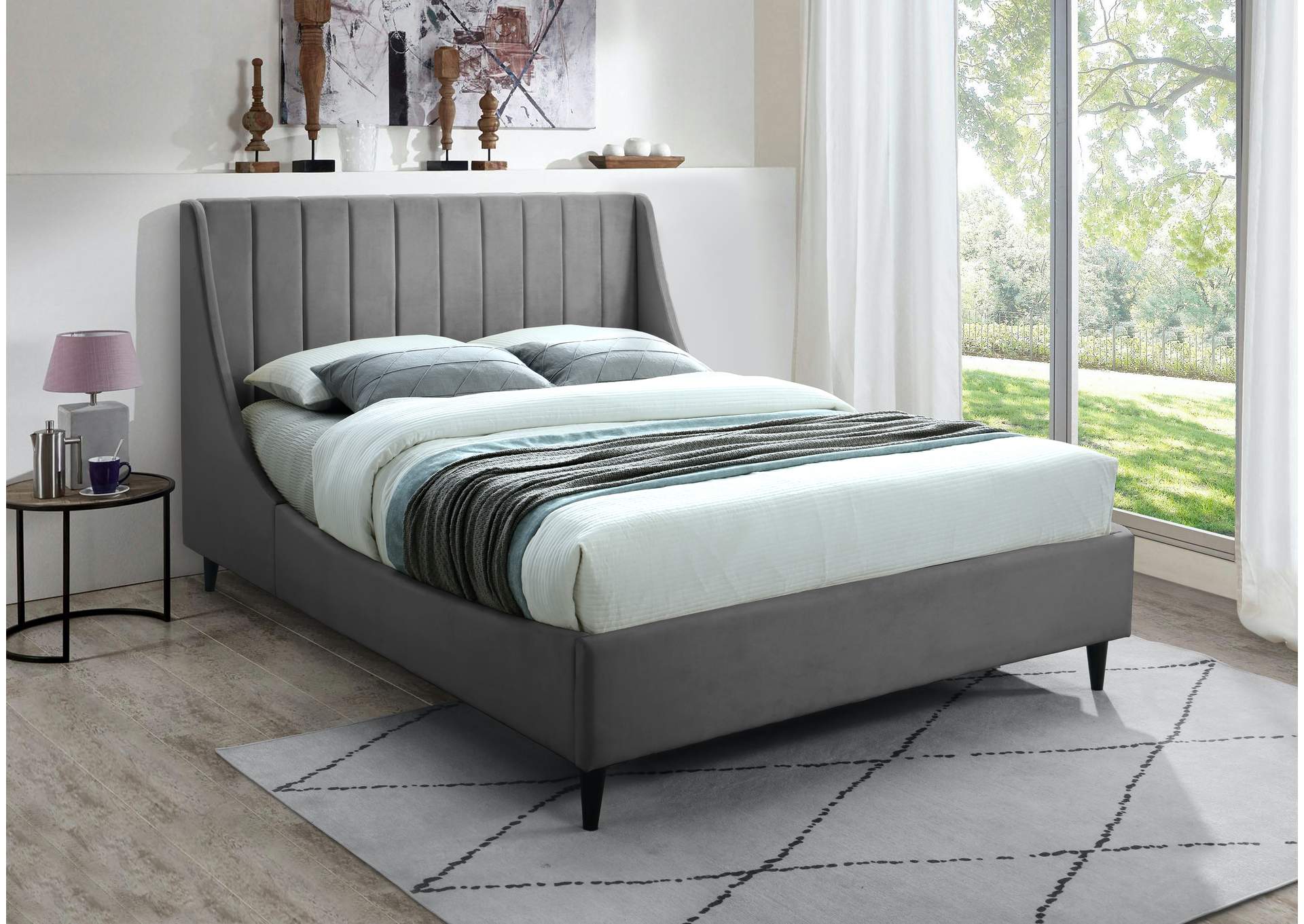 Eva Grey Velvet Full Bed,Meridian Furniture