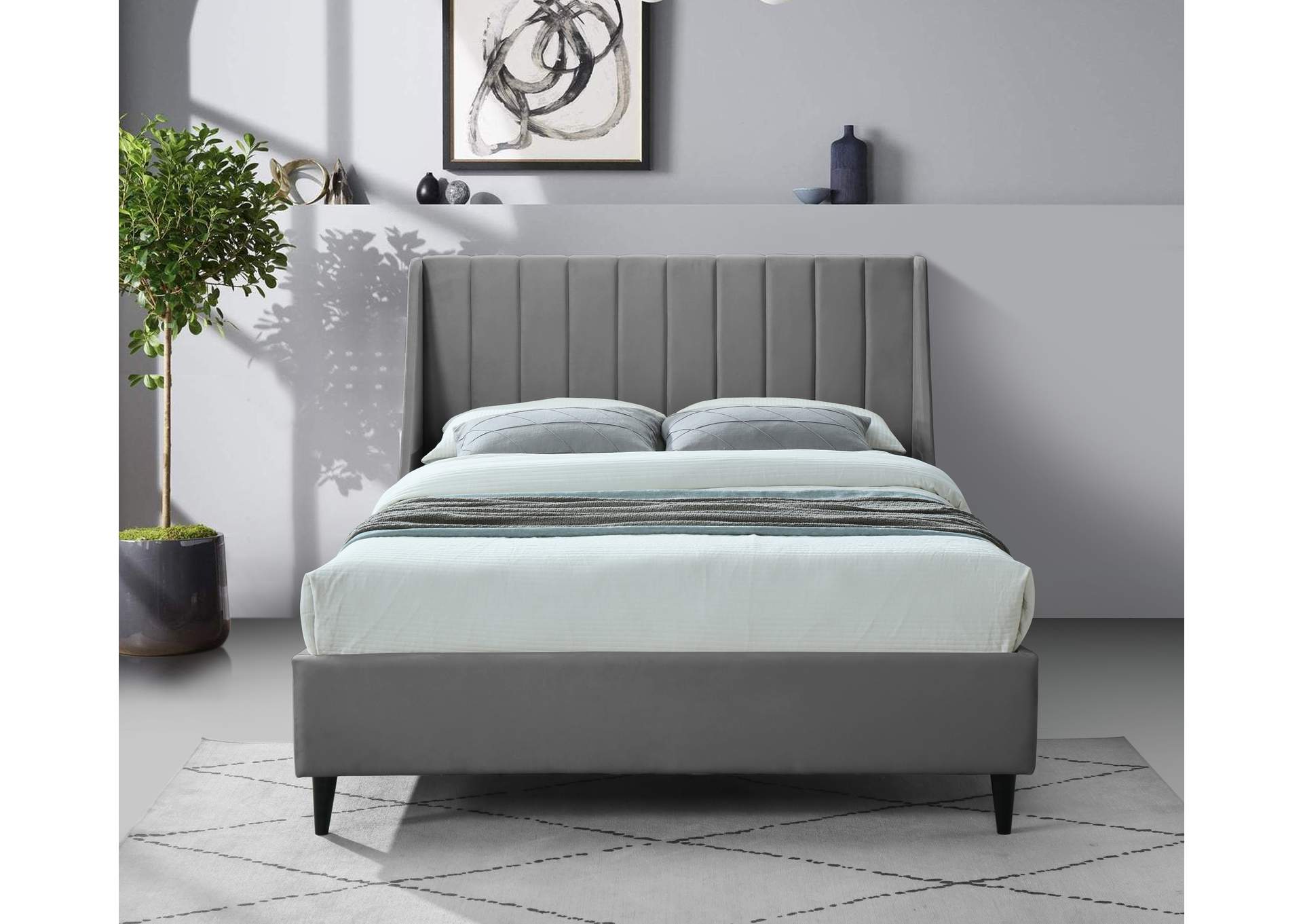 Eva Grey Velvet Full Bed,Meridian Furniture