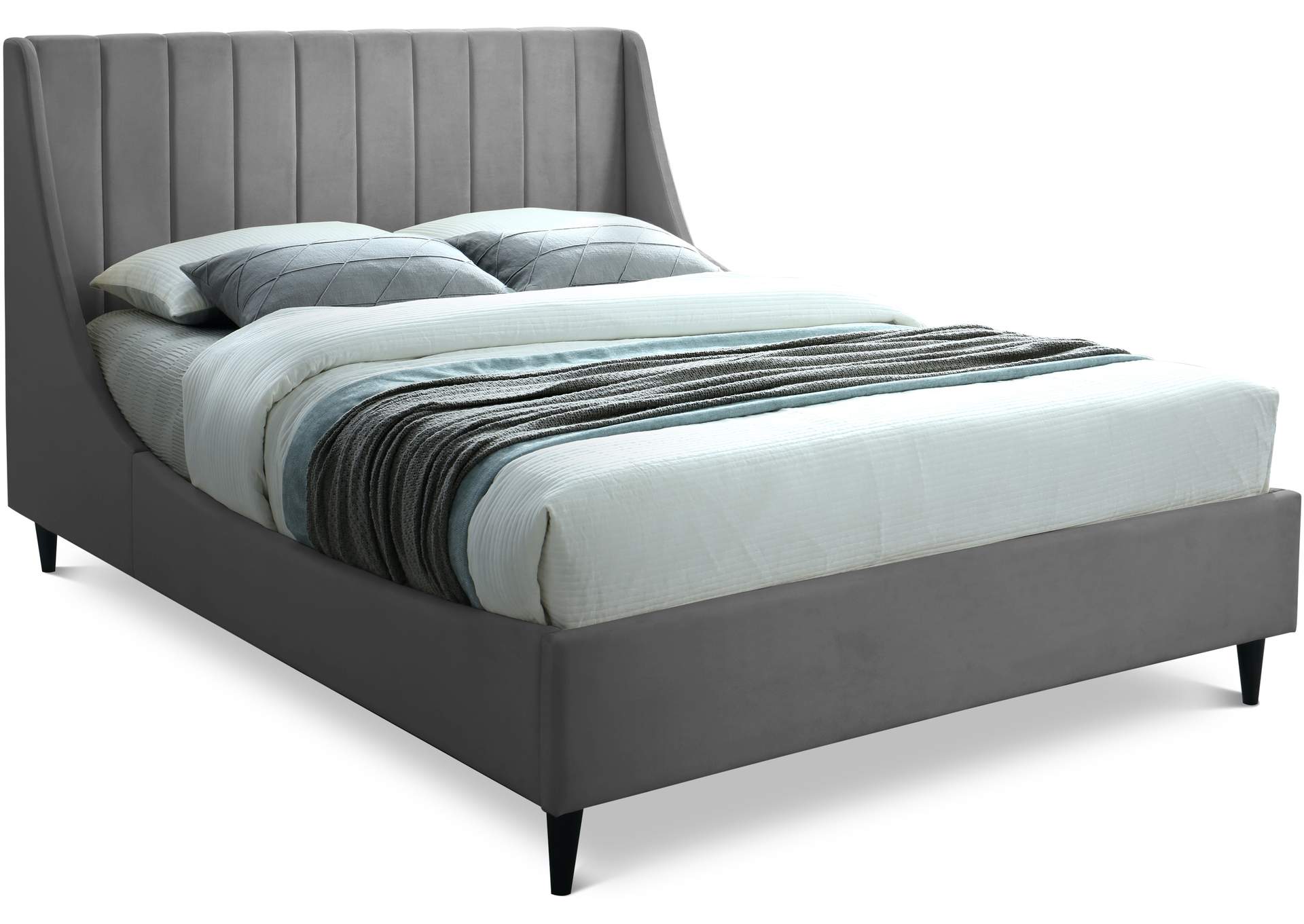 Eva Grey Velvet Queen Bed,Meridian Furniture