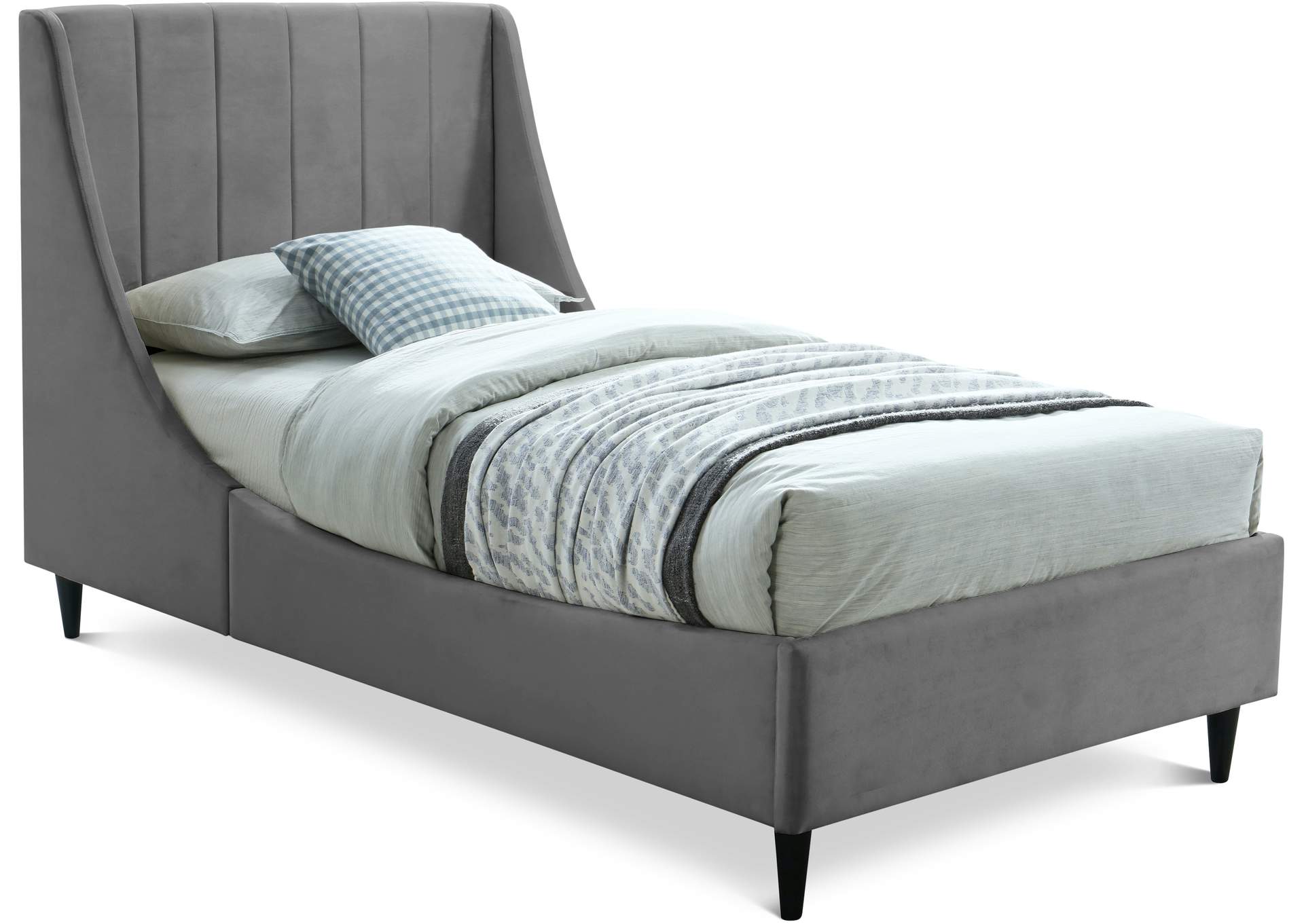 Eva Grey Velvet Twin Bed,Meridian Furniture