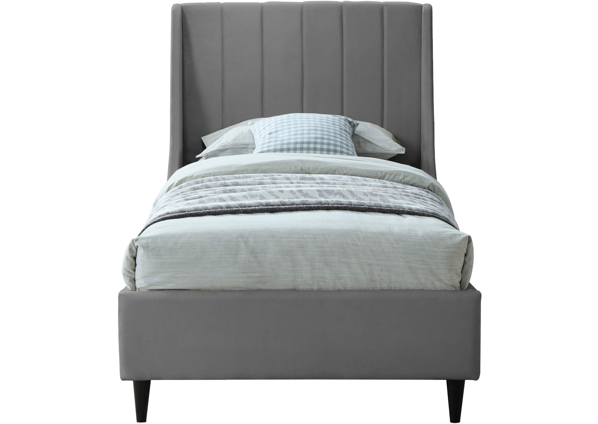 Eva Grey Velvet Twin Bed,Meridian Furniture