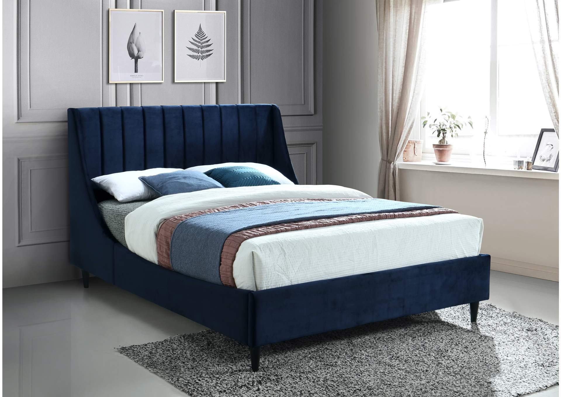 Eva Navy Velvet Full Bed,Meridian Furniture