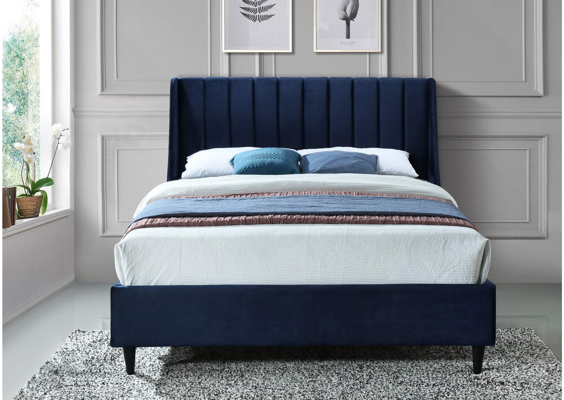 Eva Navy Velvet King Bed,Meridian Furniture