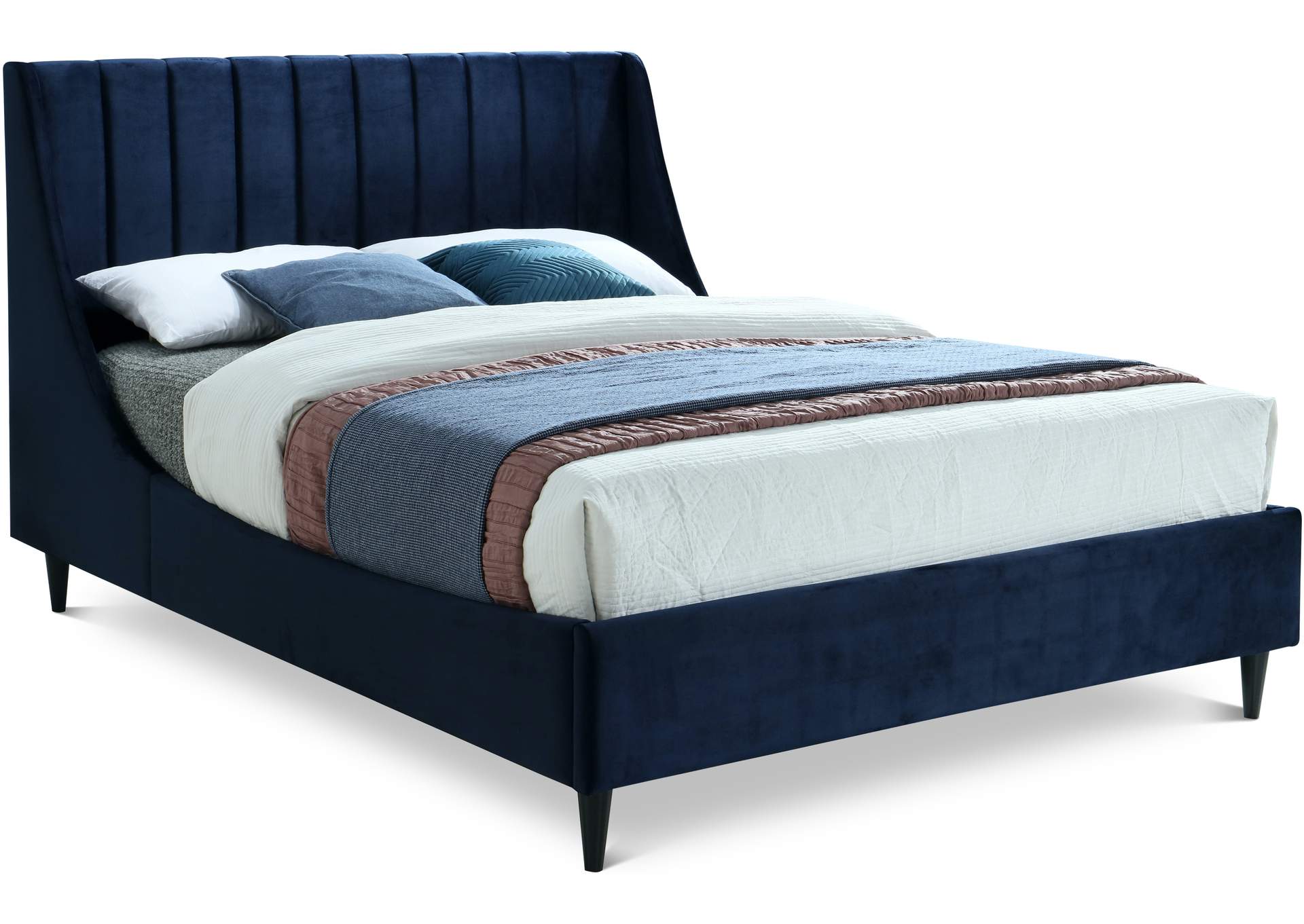 Eva Navy Velvet Queen Bed,Meridian Furniture