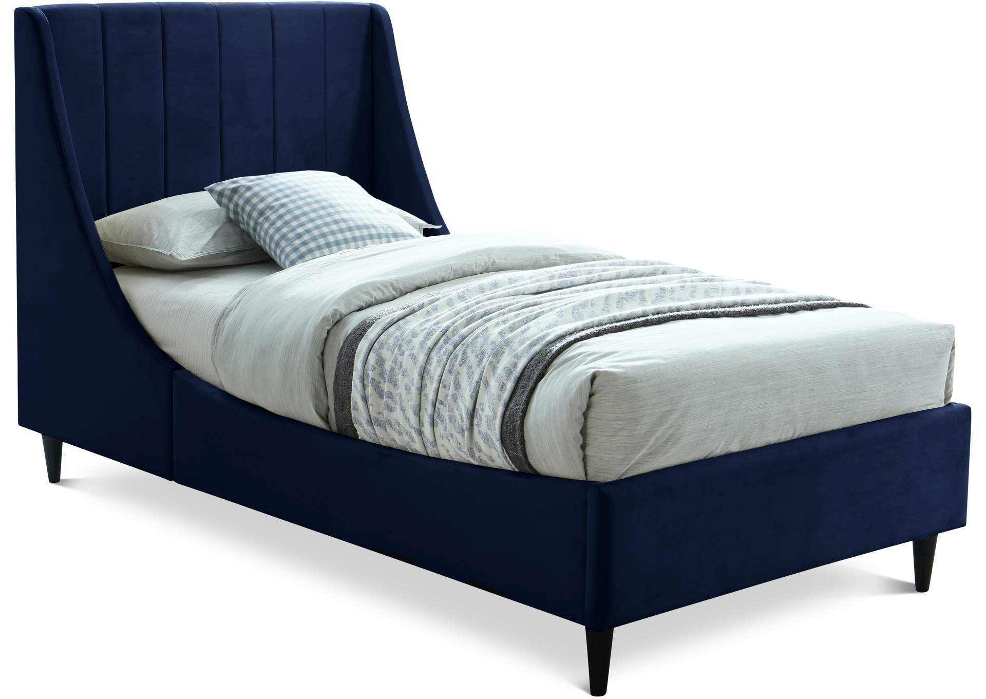 Eva Navy Velvet Twin Bed,Meridian Furniture