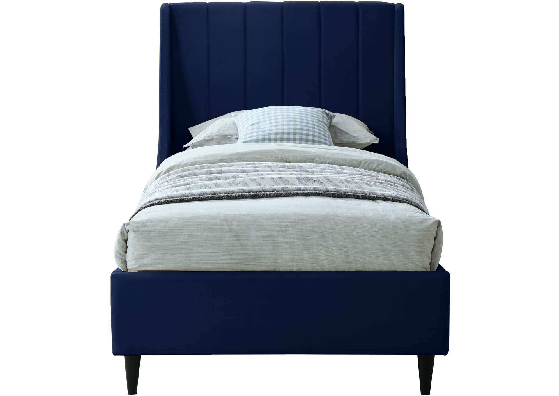 Eva Navy Velvet Twin Bed,Meridian Furniture