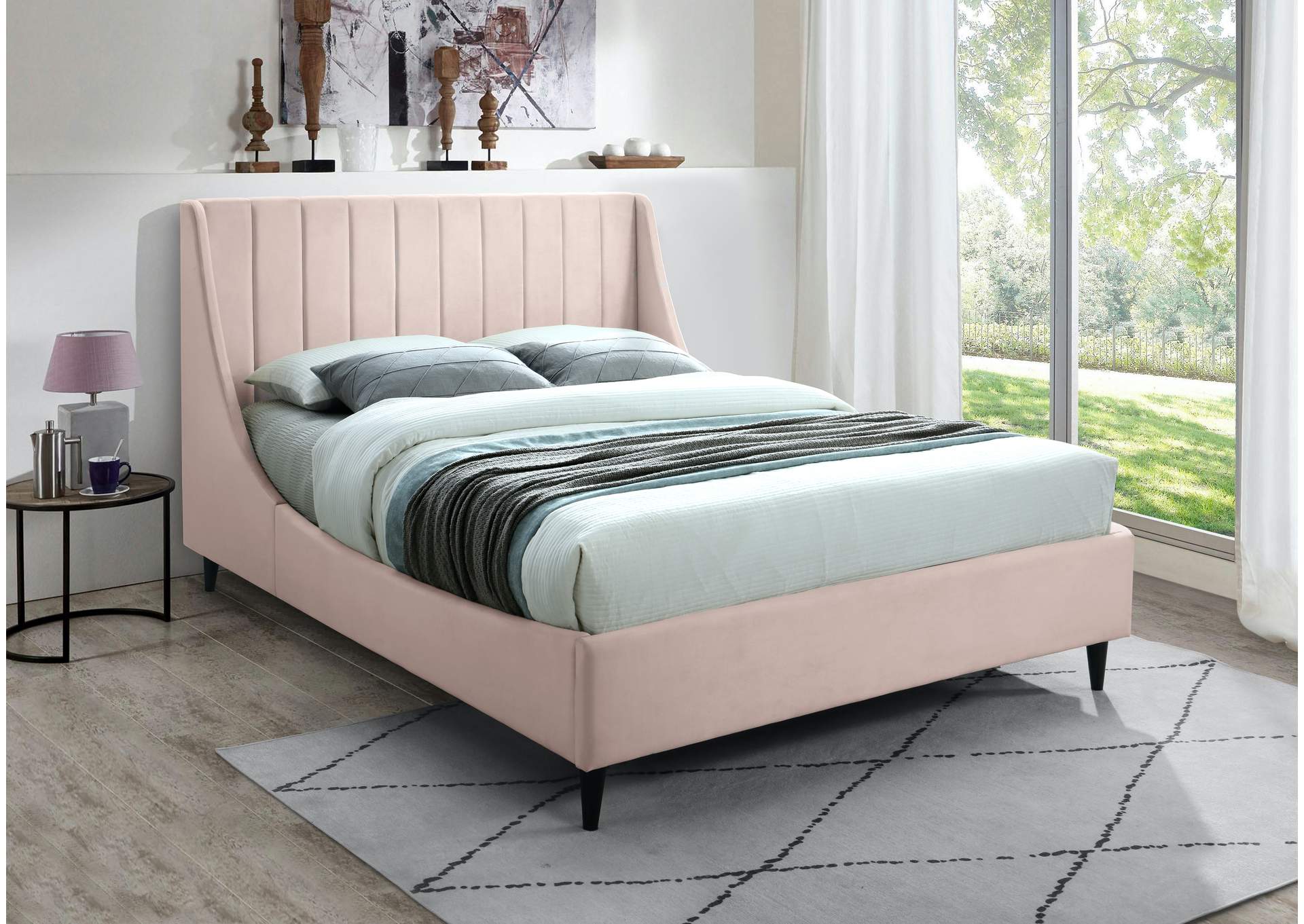 Eva Pink Velvet Full Bed,Meridian Furniture