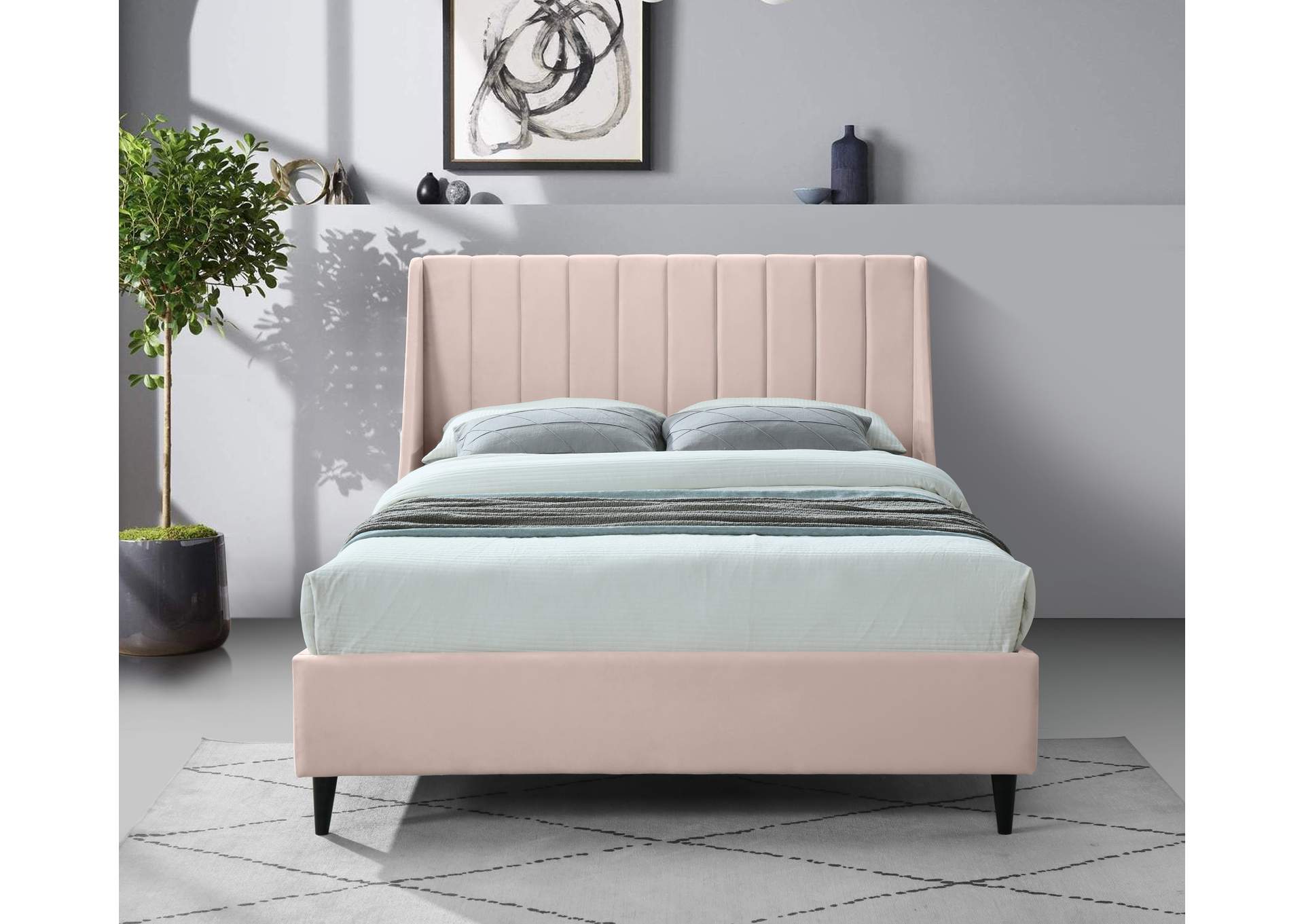 Eva Pink Velvet Full Bed,Meridian Furniture