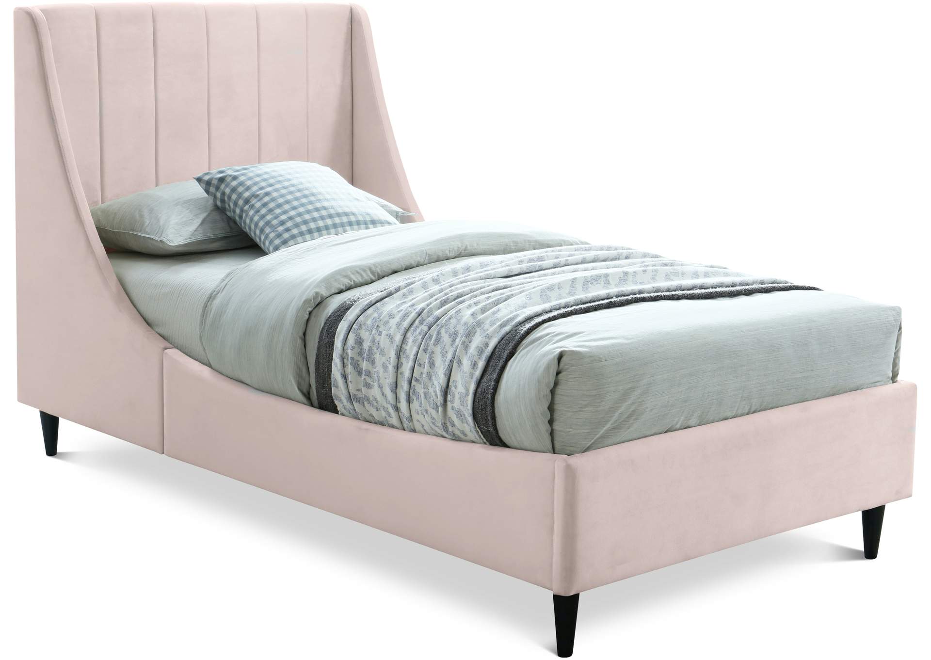 Eva Pink Velvet Twin Bed,Meridian Furniture