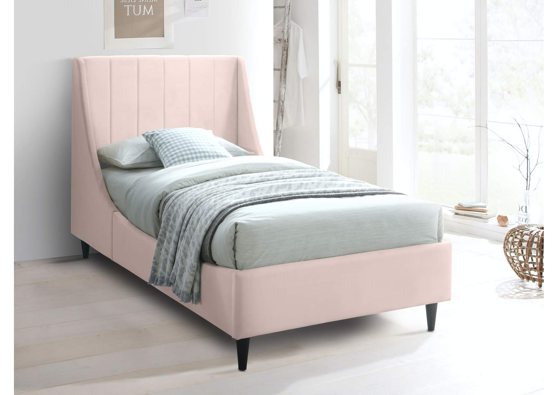 Eva Pink Velvet Twin Bed,Meridian Furniture