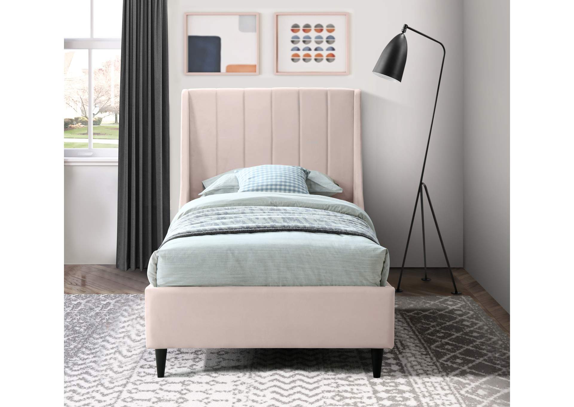 Eva Pink Velvet Twin Bed,Meridian Furniture