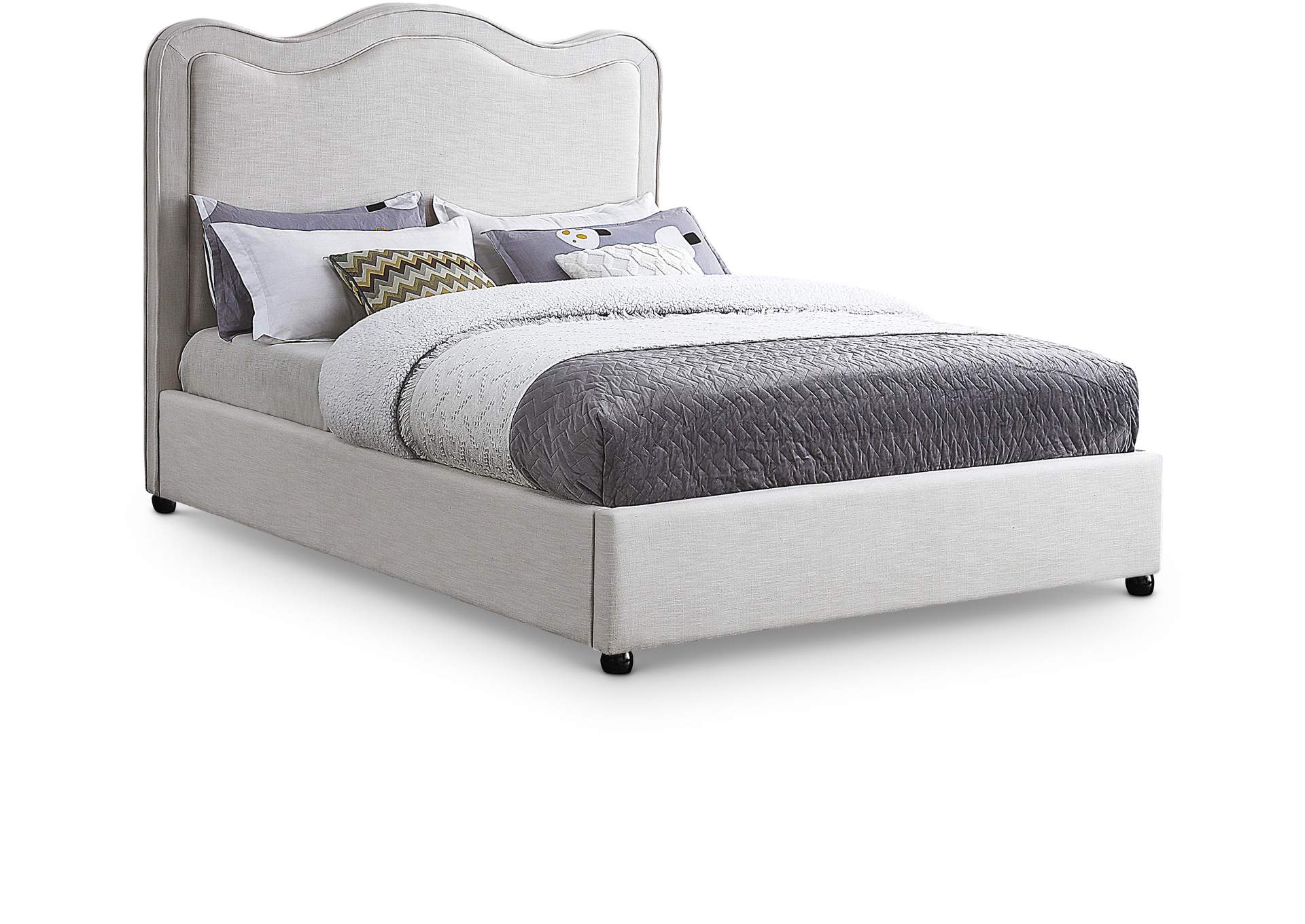 Felix Cream Linen Textured Fabric King Bed,Meridian Furniture