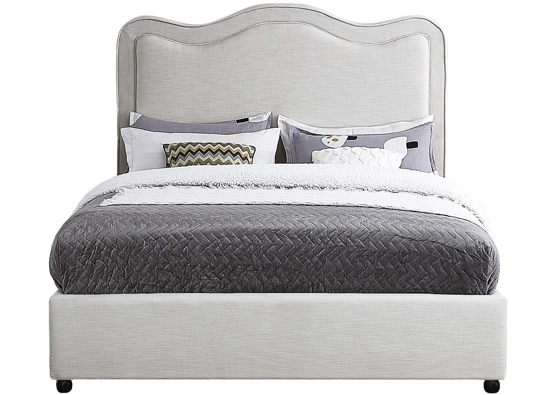 Felix Cream Linen Textured Fabric King Bed,Meridian Furniture