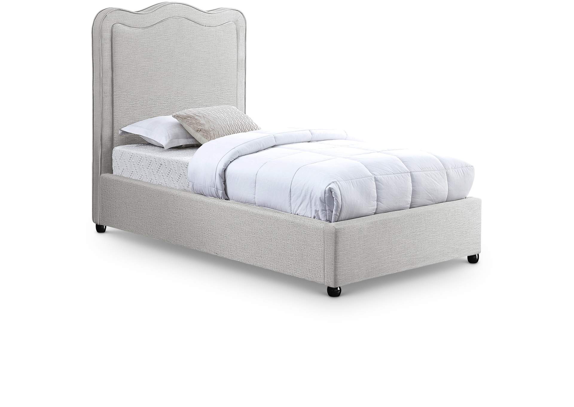 Felix Cream Linen Textured Fabric Twin Bed,Meridian Furniture