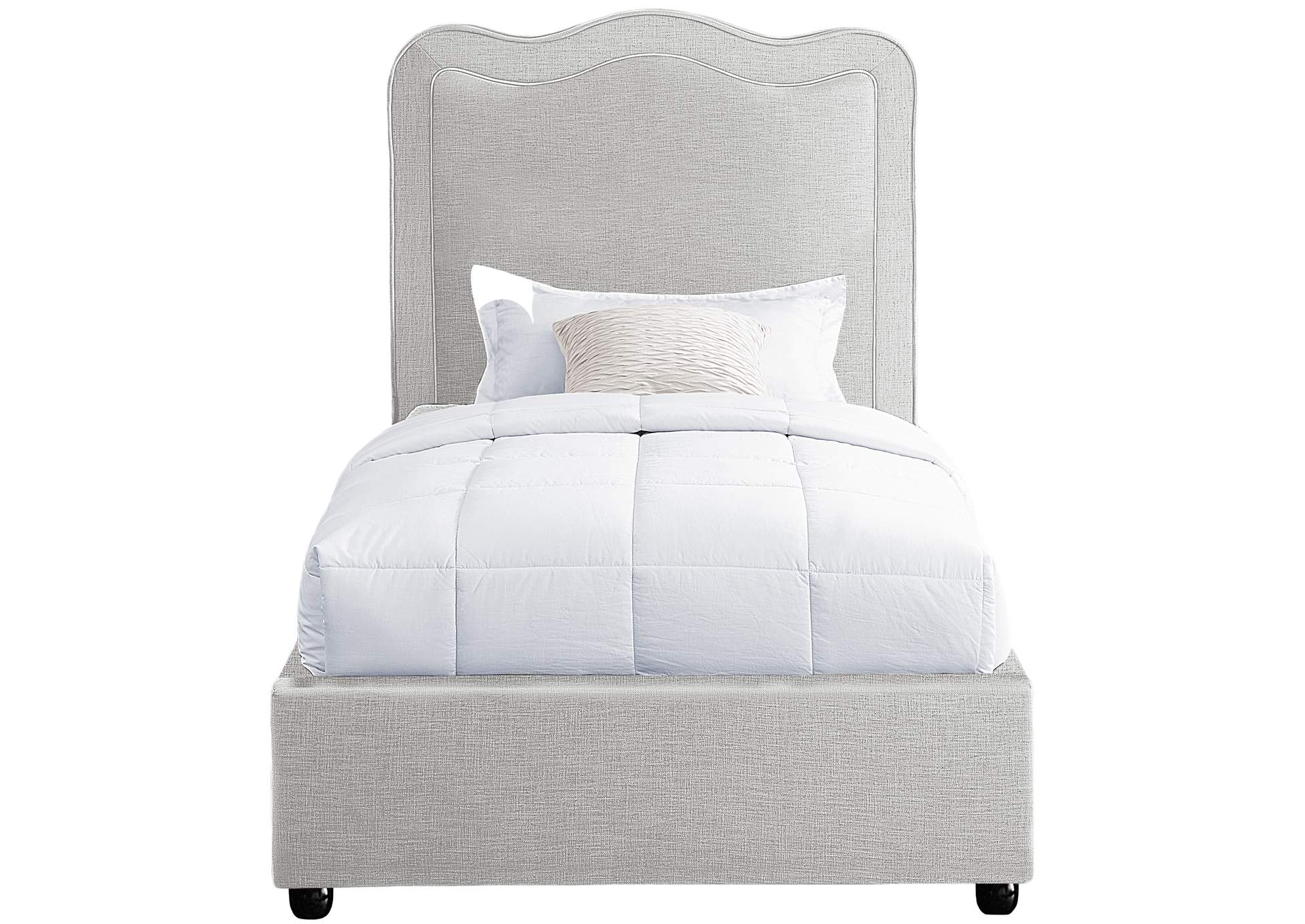 Felix Cream Linen Textured Fabric Twin Bed,Meridian Furniture