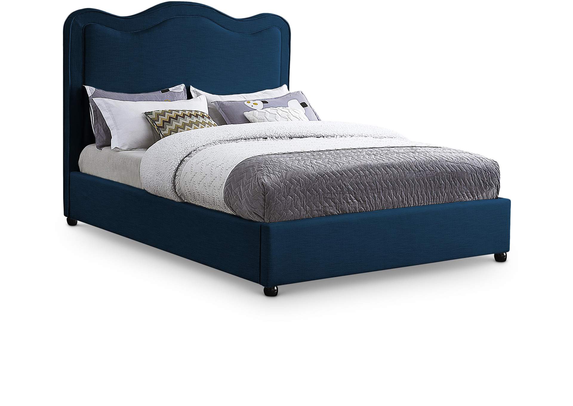 Felix Navy Linen Textured Fabric King Bed,Meridian Furniture