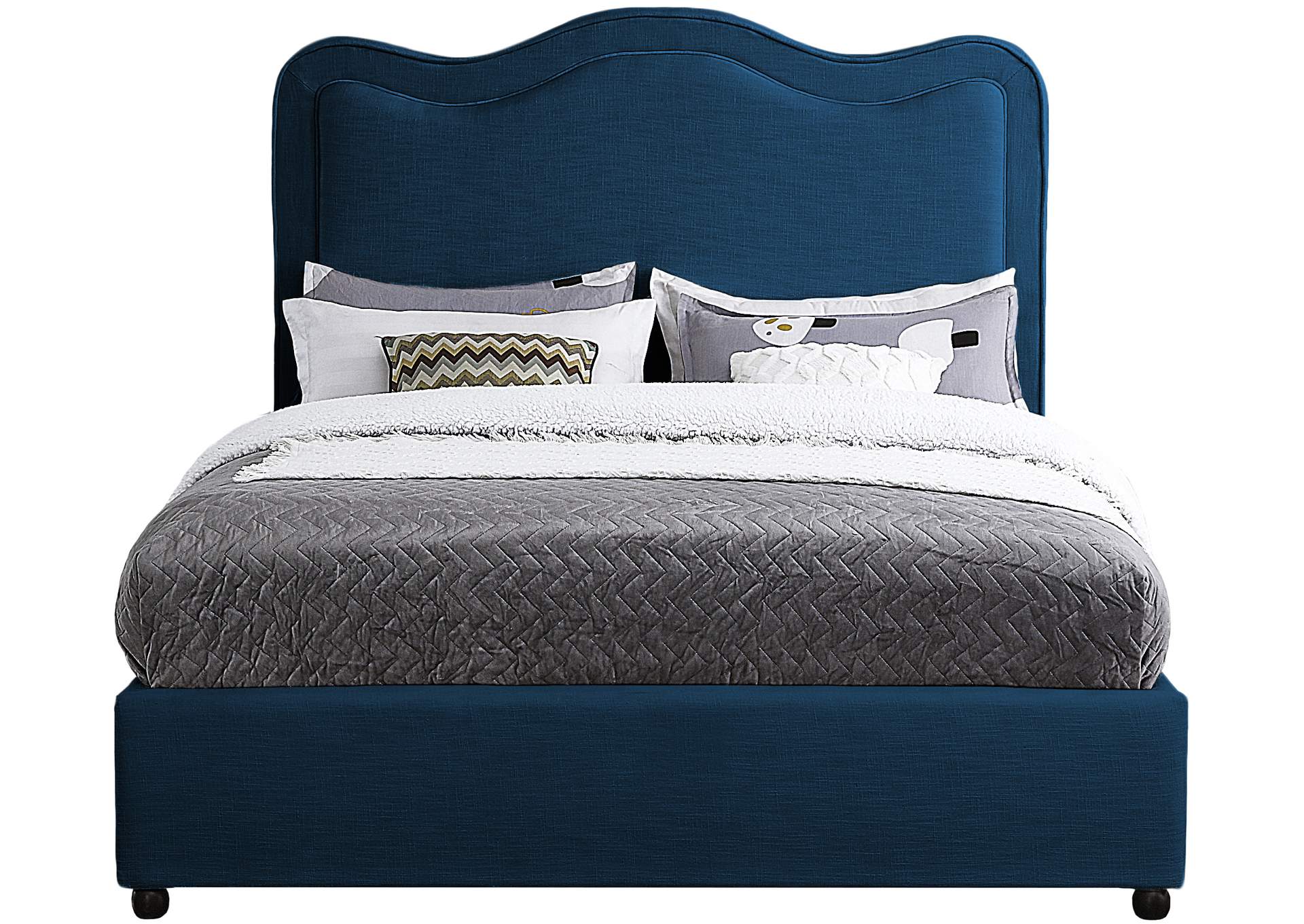 Felix Navy Linen Textured Fabric King Bed,Meridian Furniture