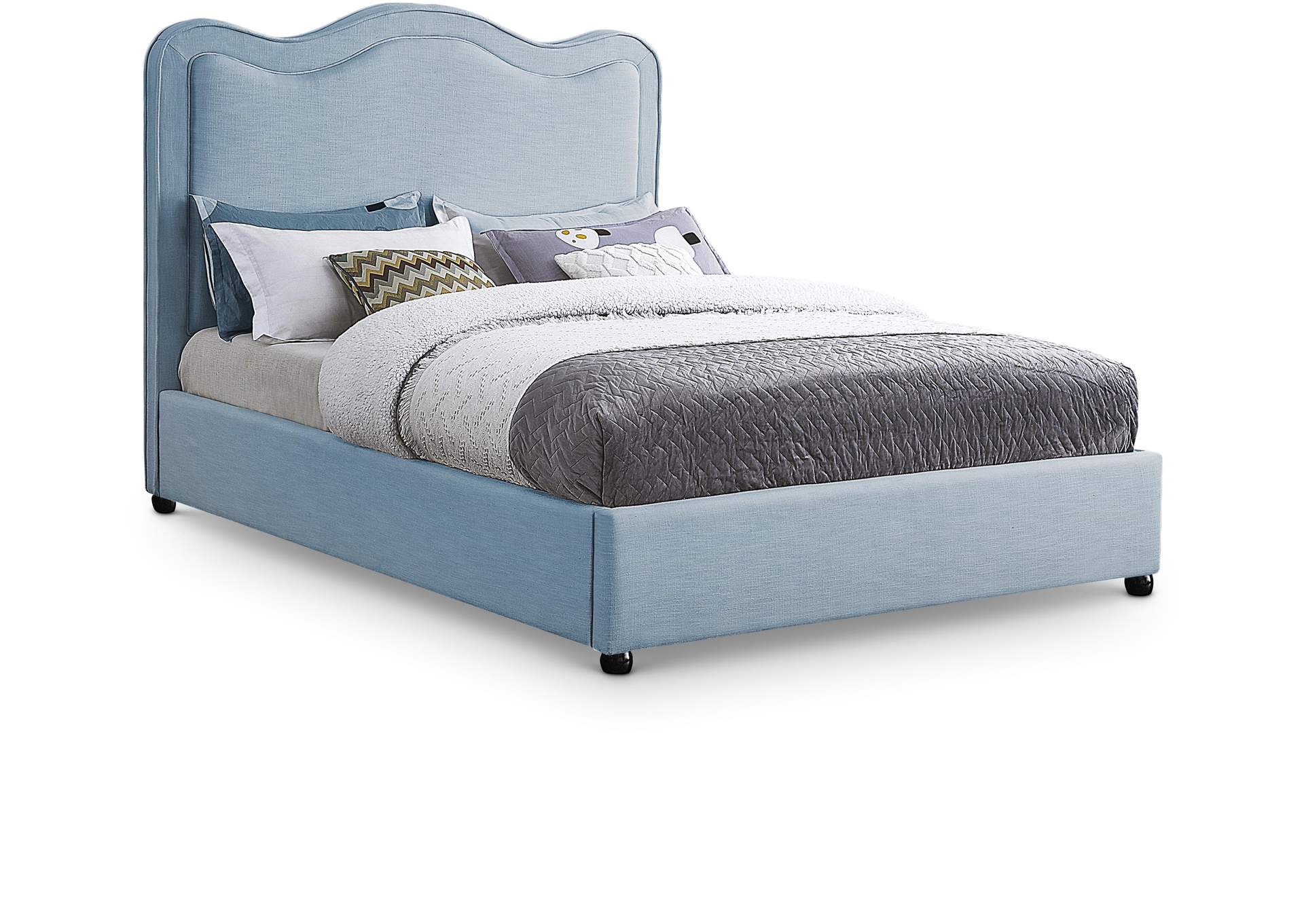 Felix Light Blue Linen Textured Fabric Full Bed,Meridian Furniture