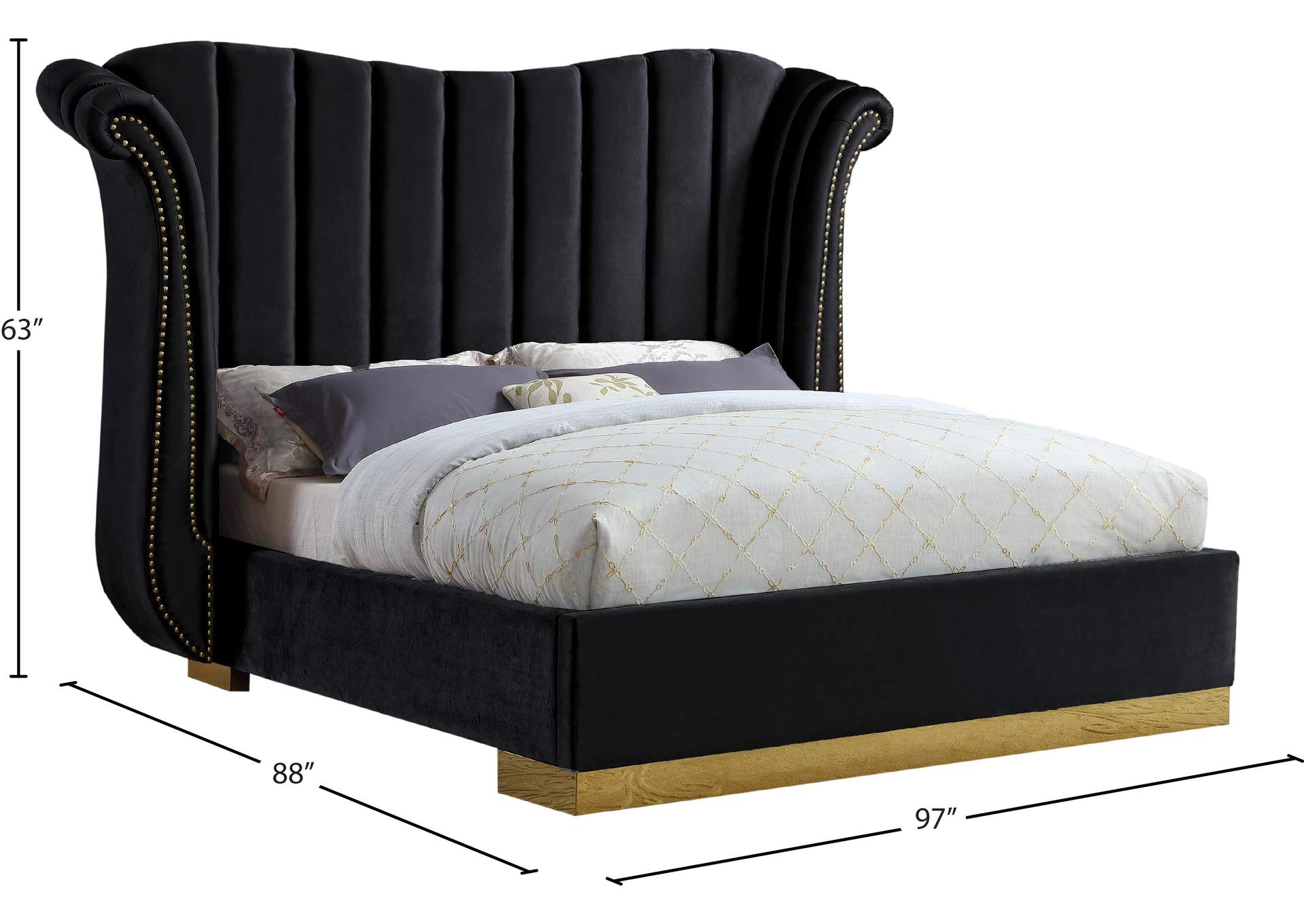 Flora Black Velvet King Bed (3 Boxes),Meridian Furniture