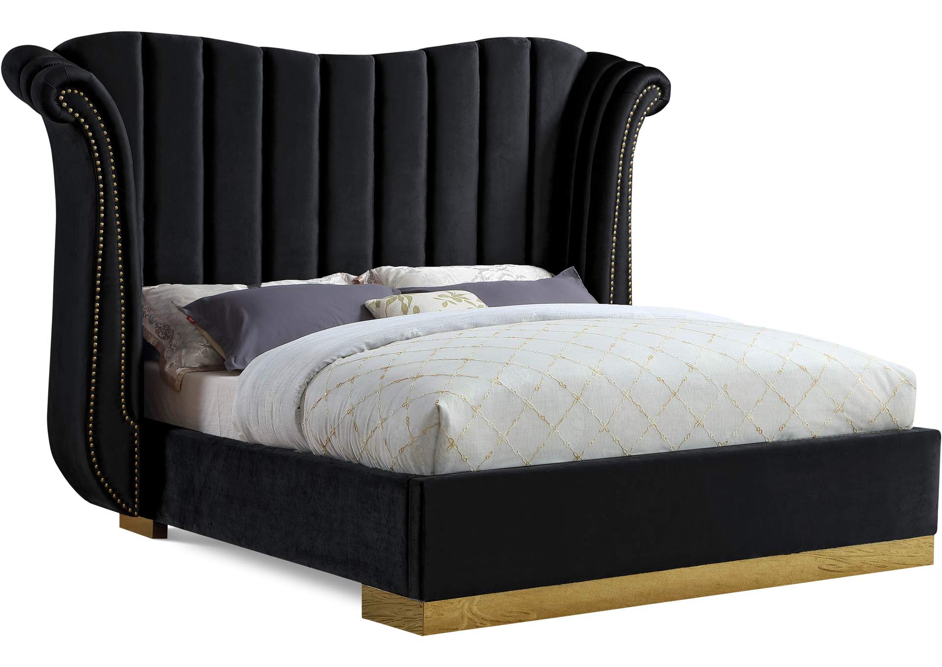 Flora Black Velvet King Bed (3 Boxes),Meridian Furniture