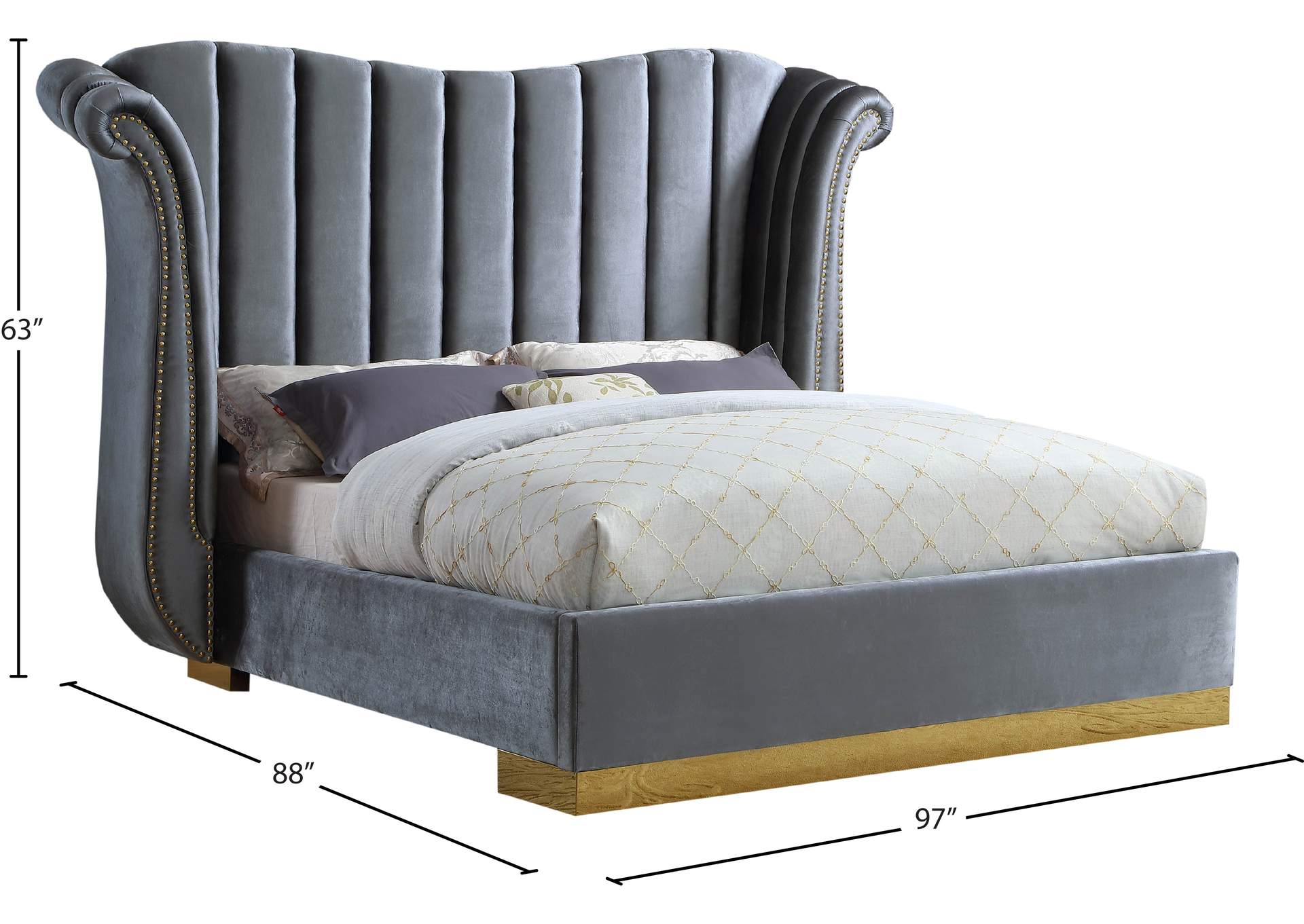 Flora Grey Velvet King Bed (3 Boxes),Meridian Furniture