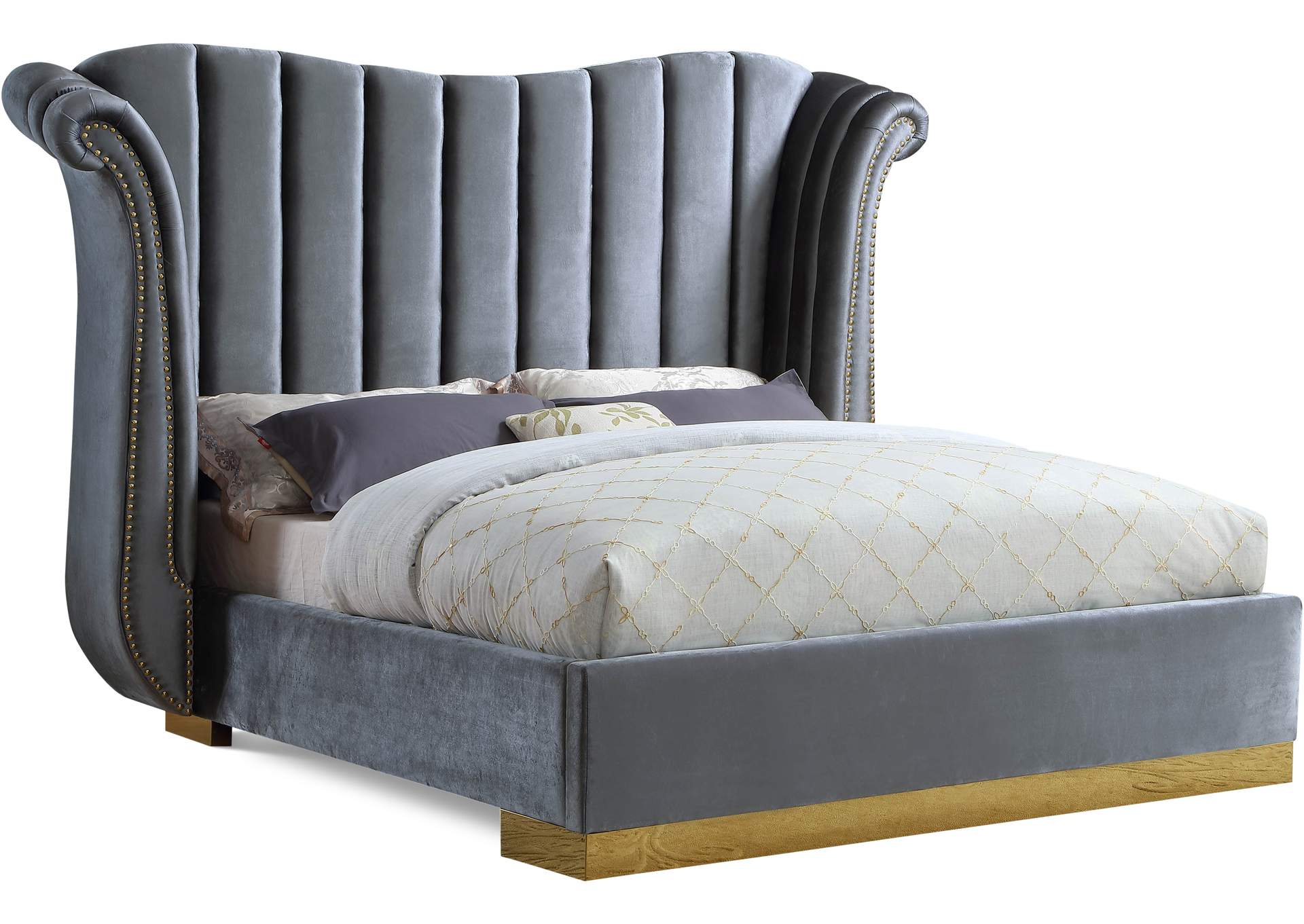 Flora Grey Velvet King Bed (3 Boxes),Meridian Furniture