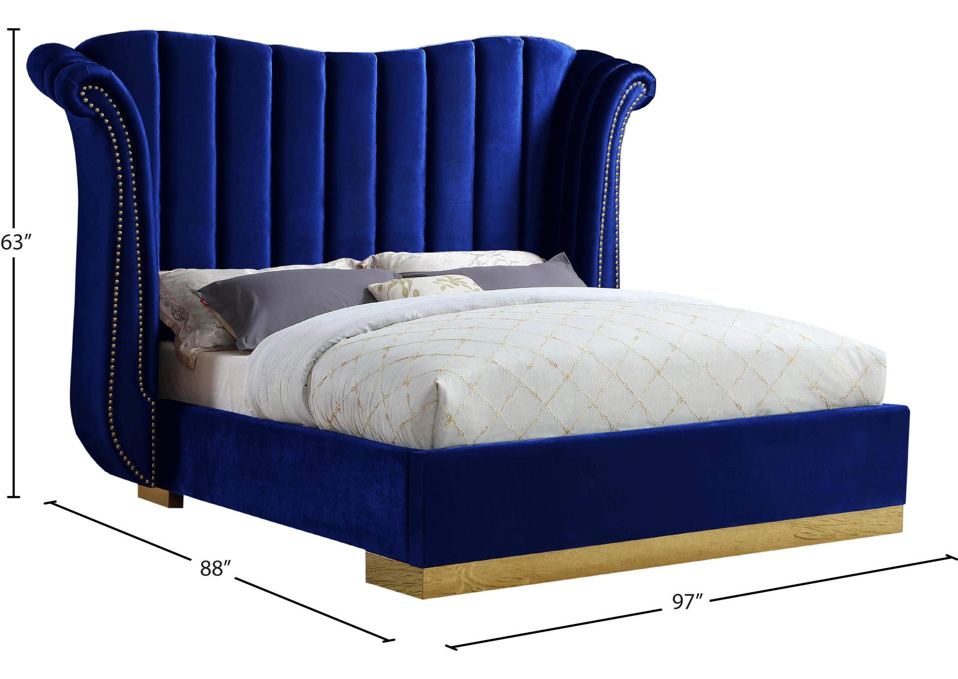 Flora Navy Velvet King Bed (3 Boxes),Meridian Furniture