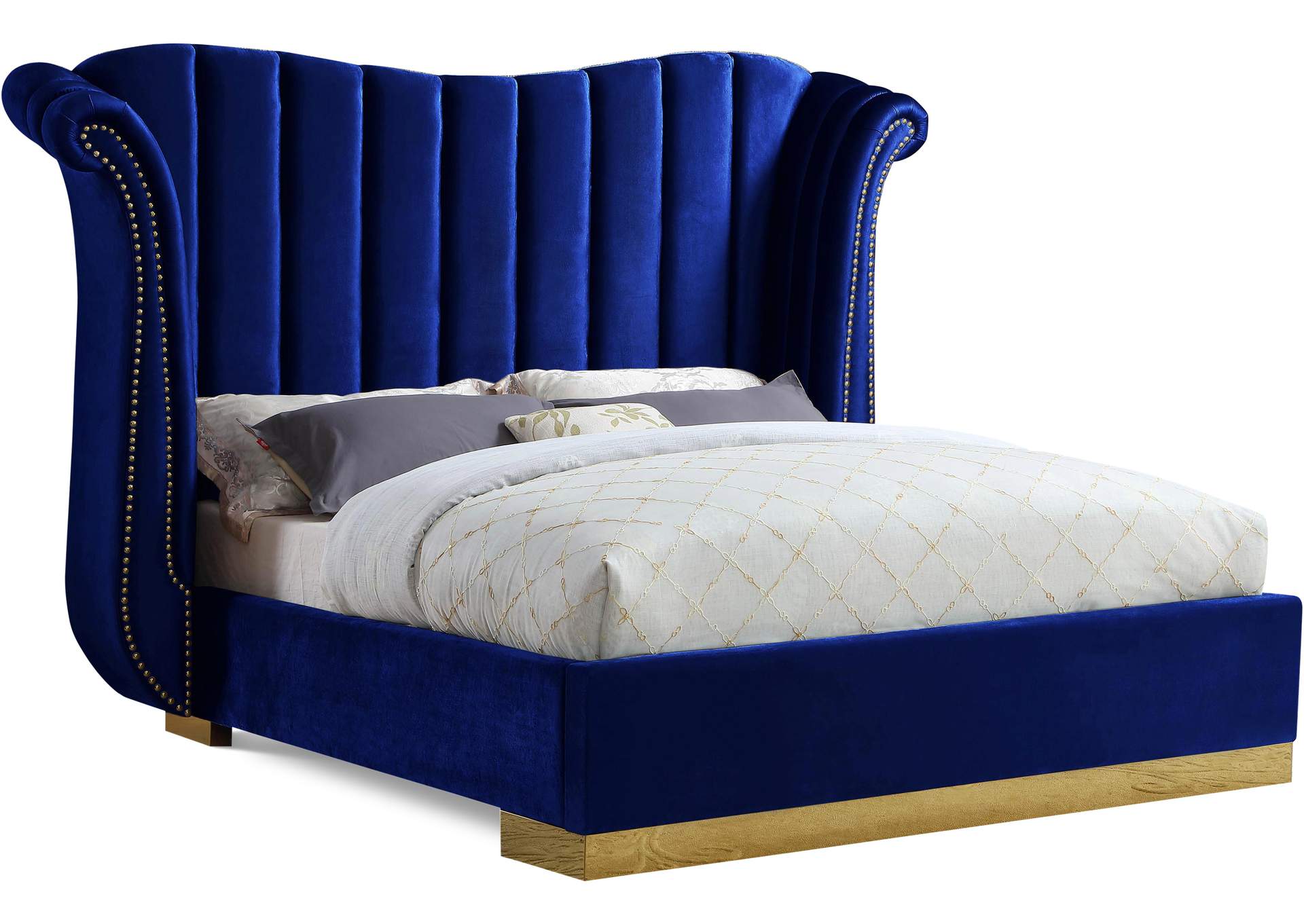 Flora Navy Velvet King Bed (3 Boxes),Meridian Furniture