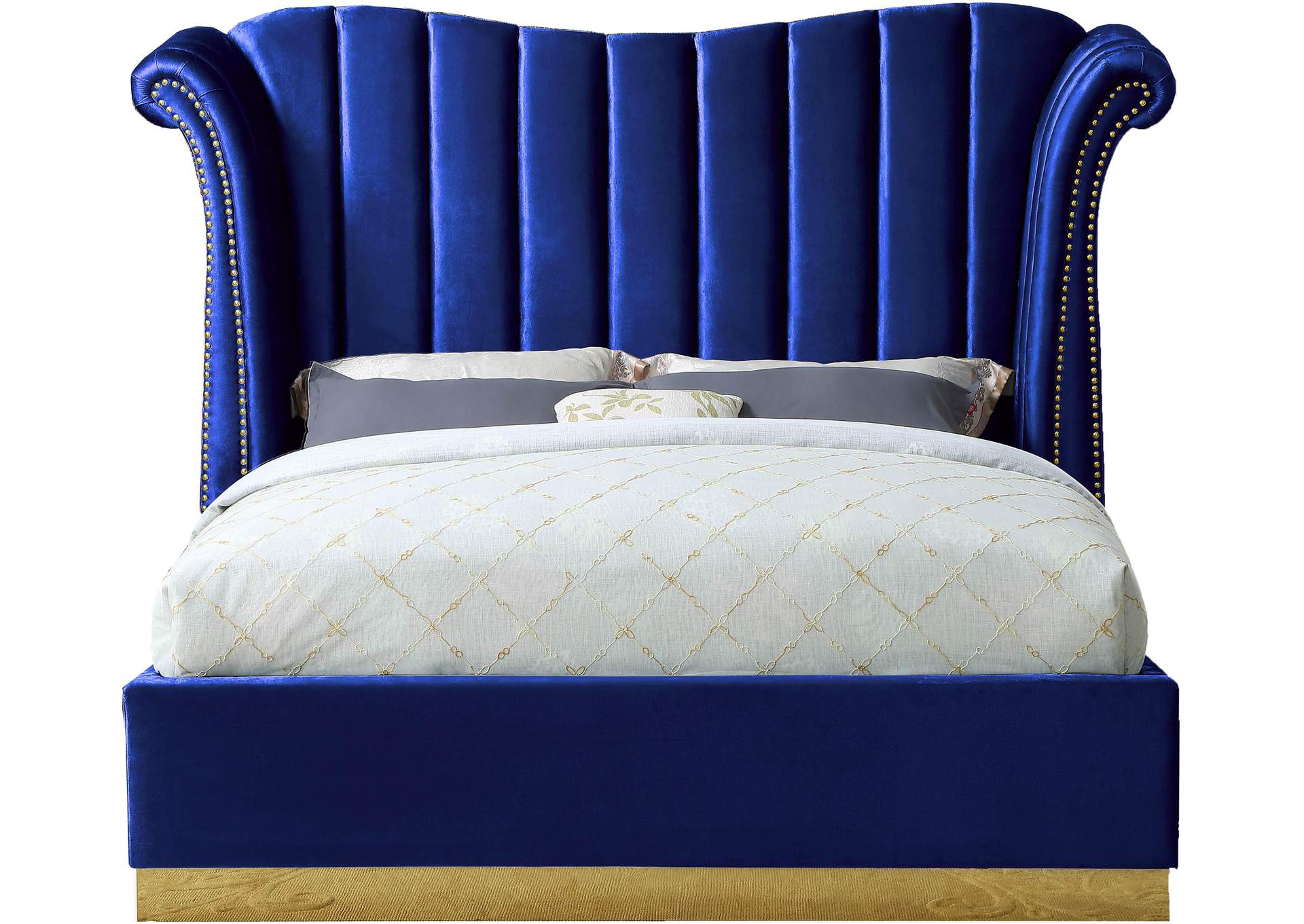 Flora Navy Velvet King Bed (3 Boxes),Meridian Furniture