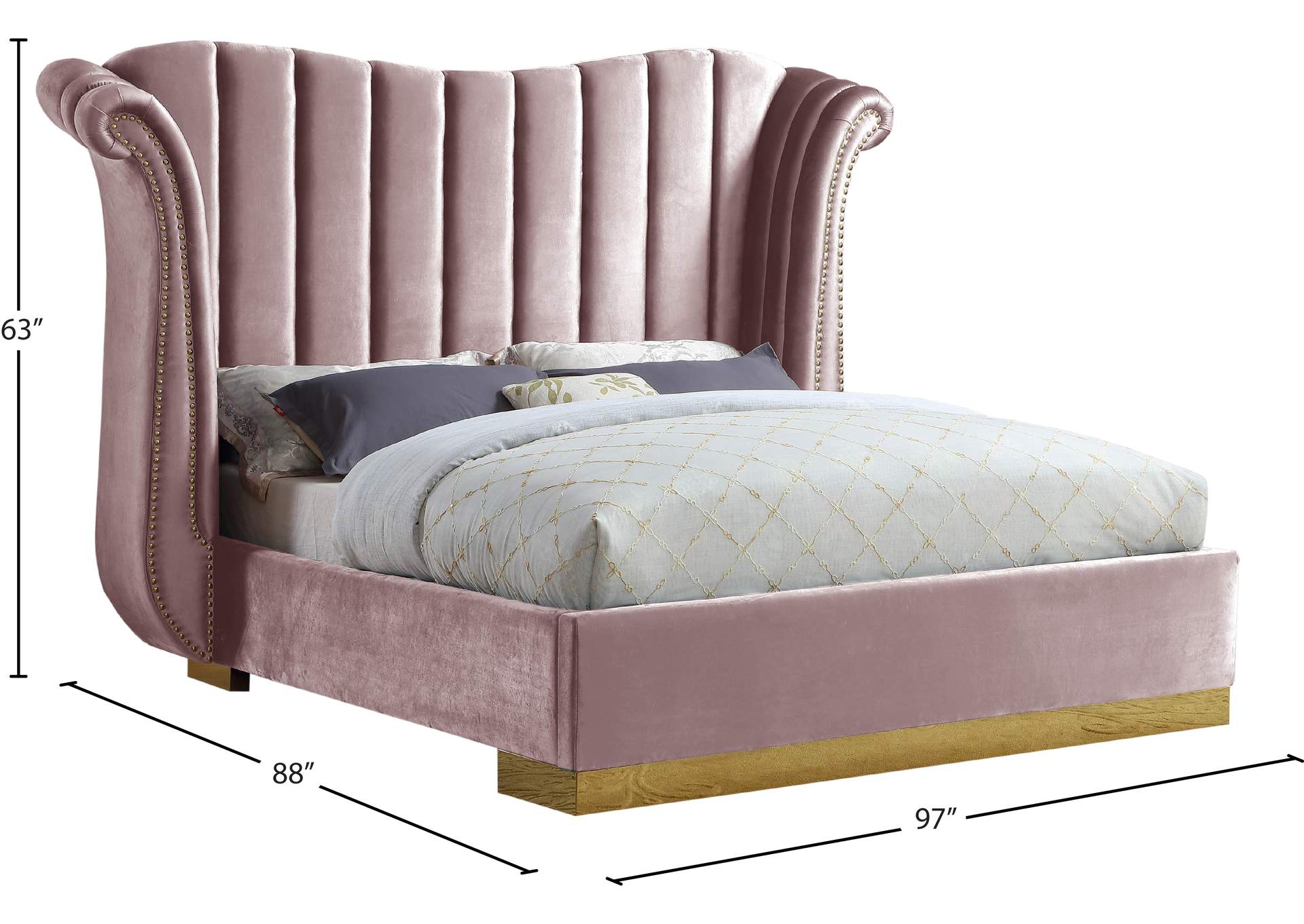 Flora Pink Velvet King Bed (3 Boxes),Meridian Furniture