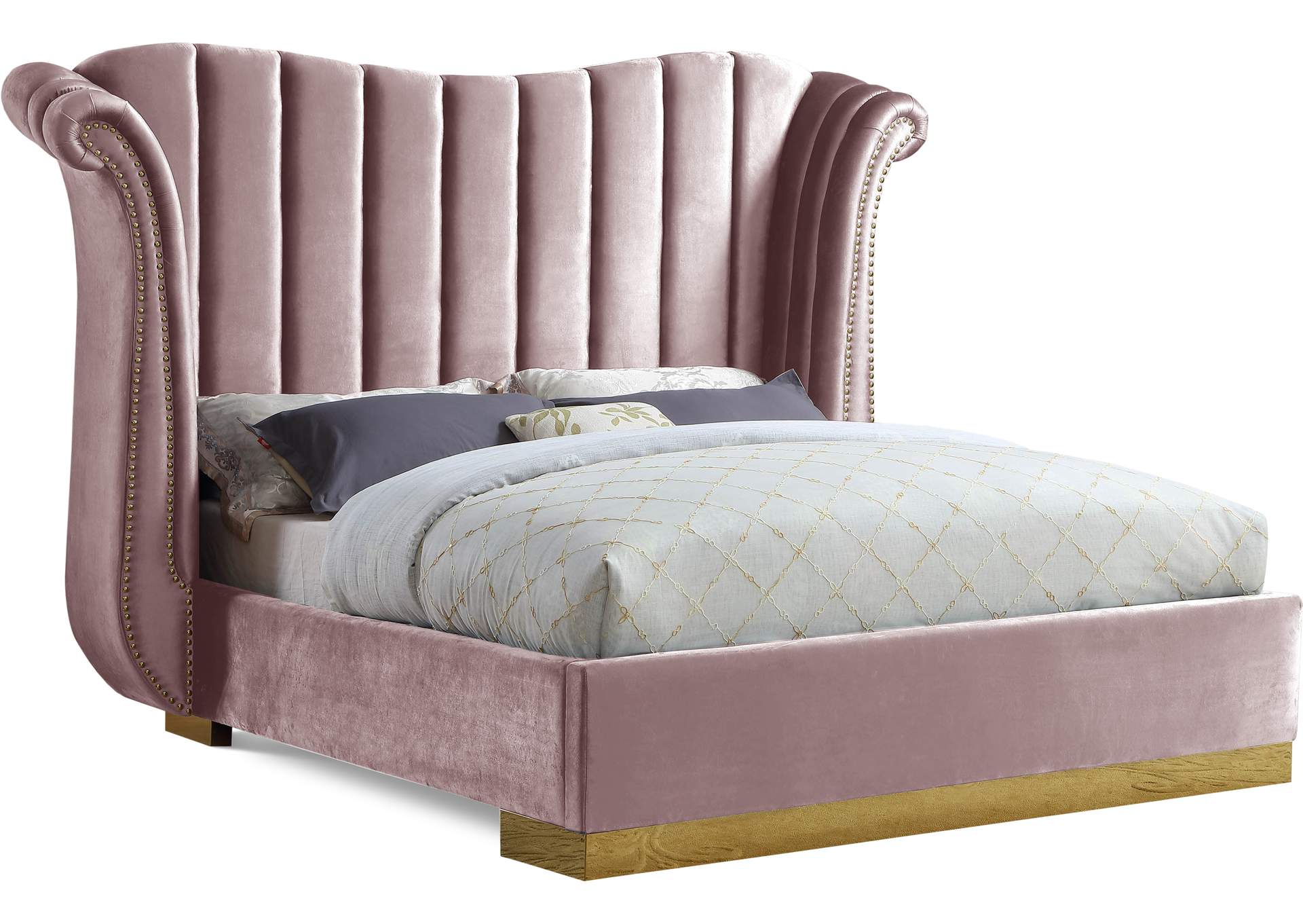 Flora Pink Velvet King Bed (3 Boxes),Meridian Furniture