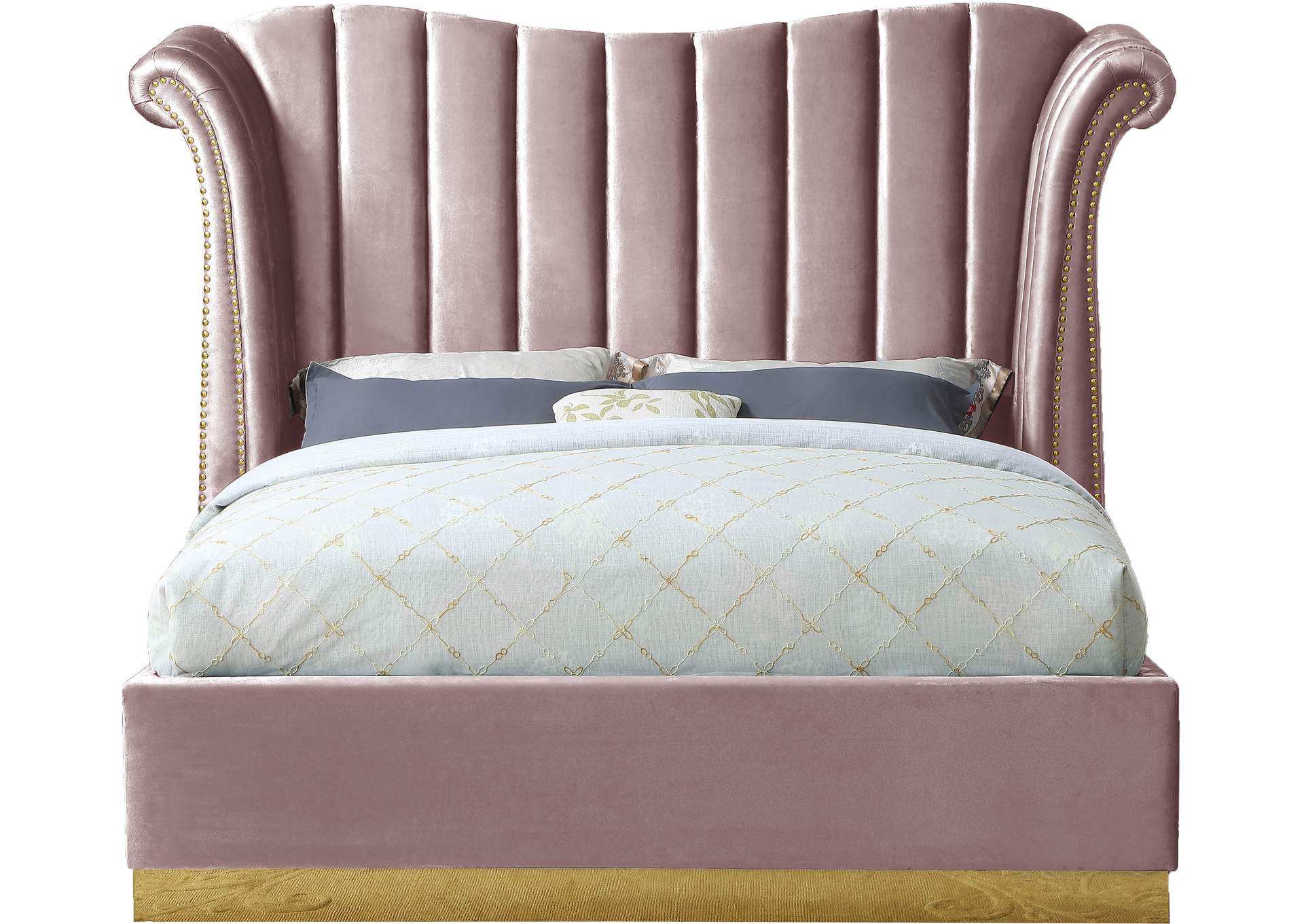 Flora Pink Velvet King Bed (3 Boxes),Meridian Furniture