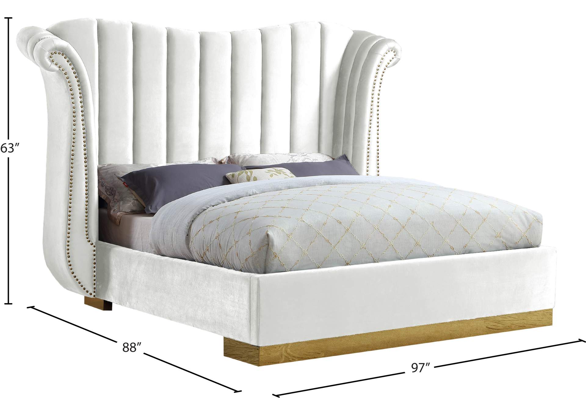 Flora White Velvet King Bed (3 Boxes),Meridian Furniture