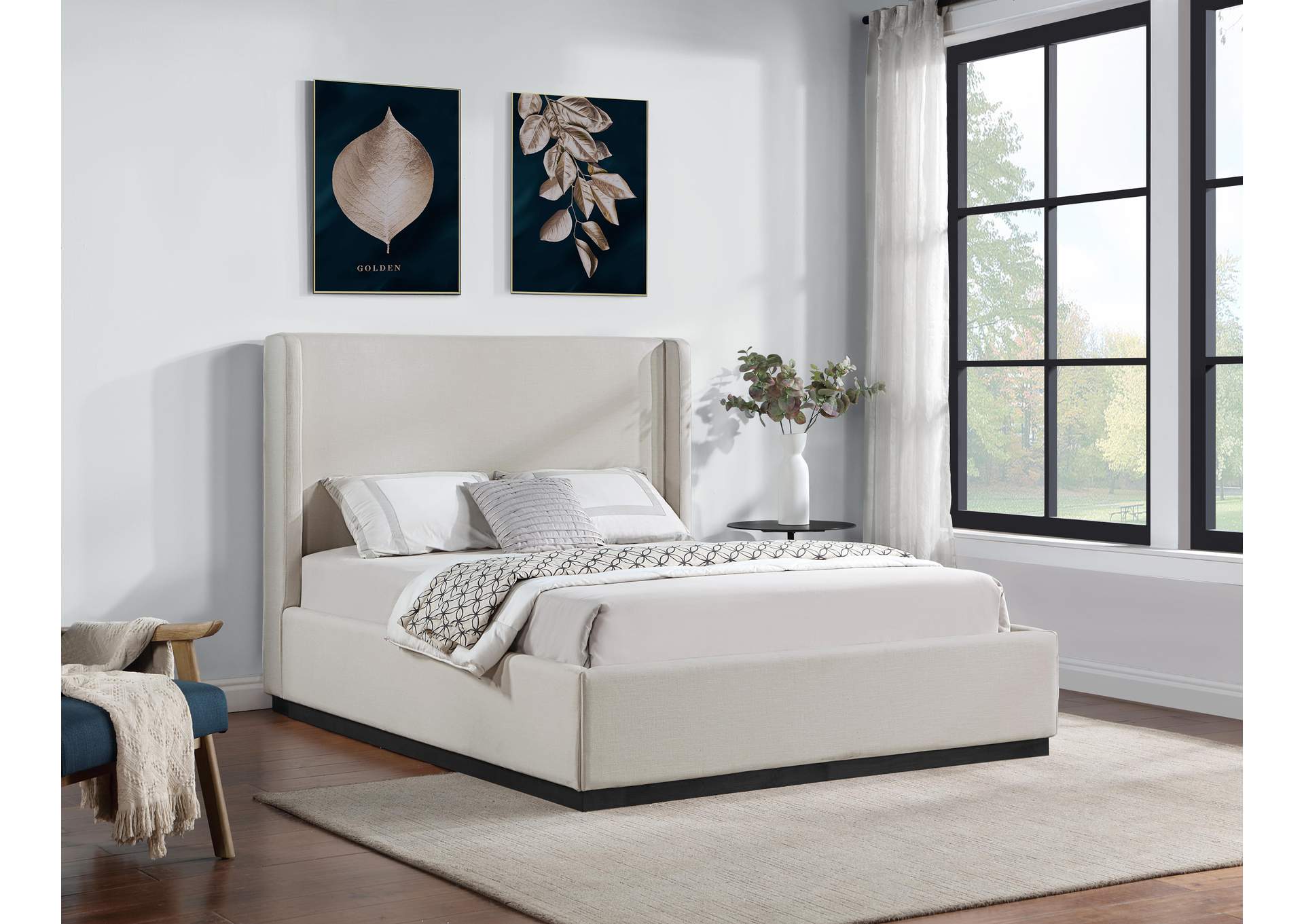 Flynn Beige Linen Textured Fabric Full Bed,Meridian Furniture