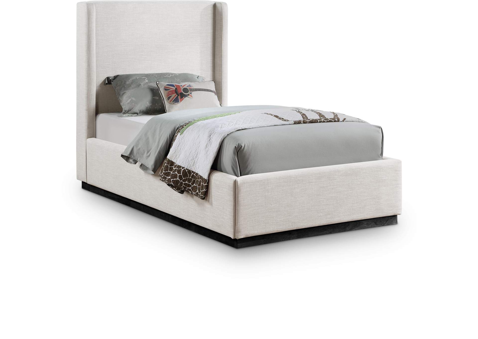 Flynn Beige Linen Textured Fabric Twin Bed,Meridian Furniture
